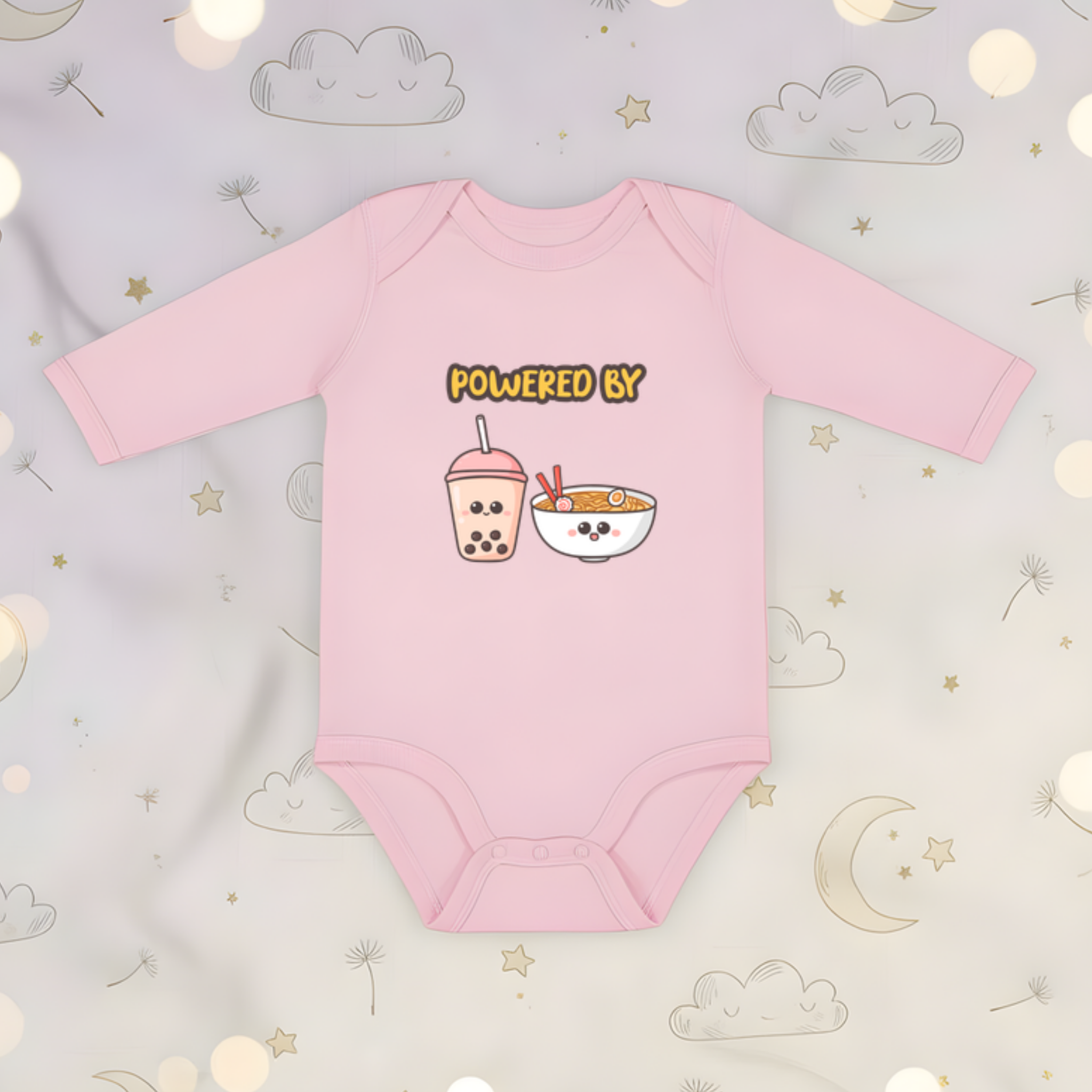 Powered by Boba Tea and Ramen Long Sleeve Onesie