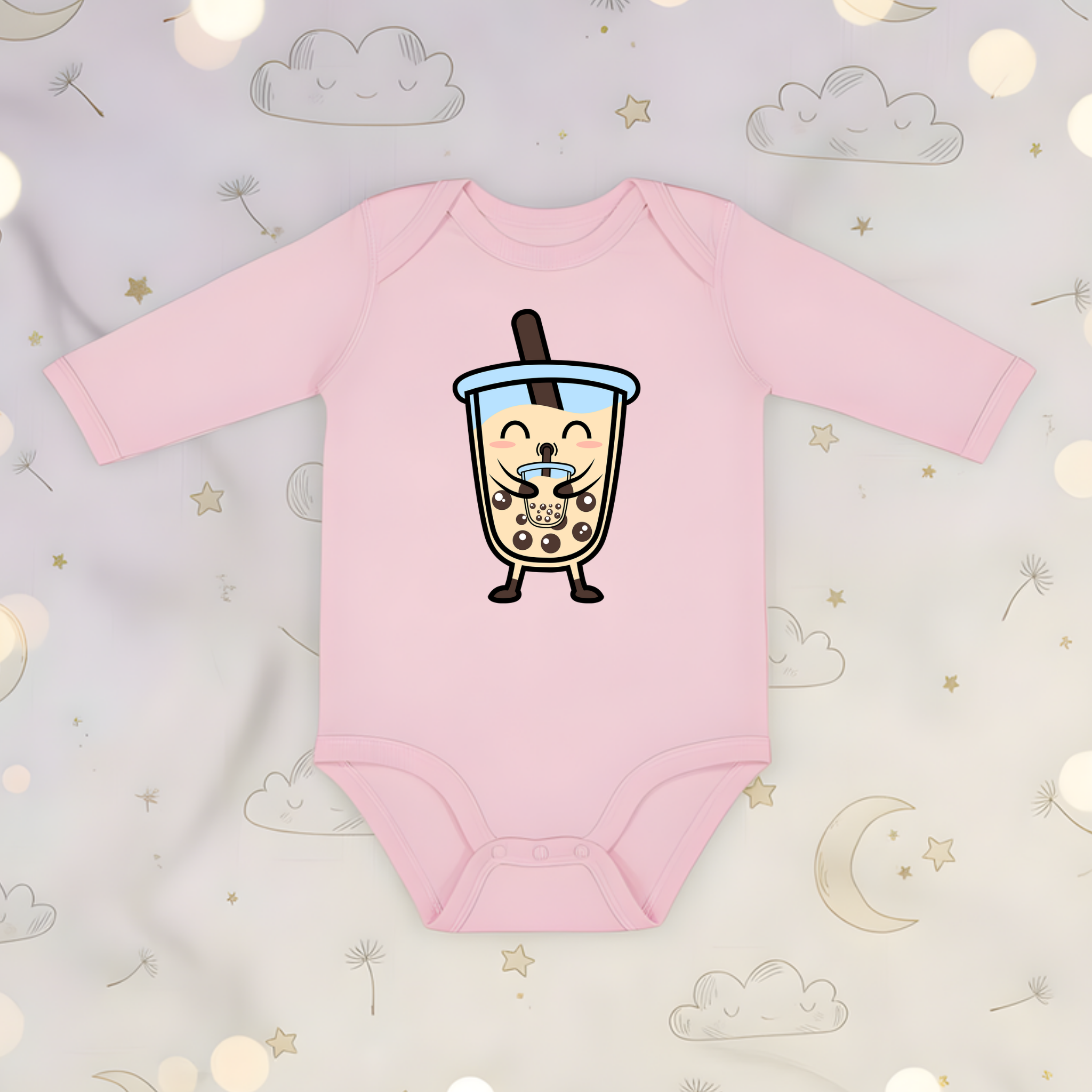 Boba Character Drinking Boba Tea Long Sleeve Onesie