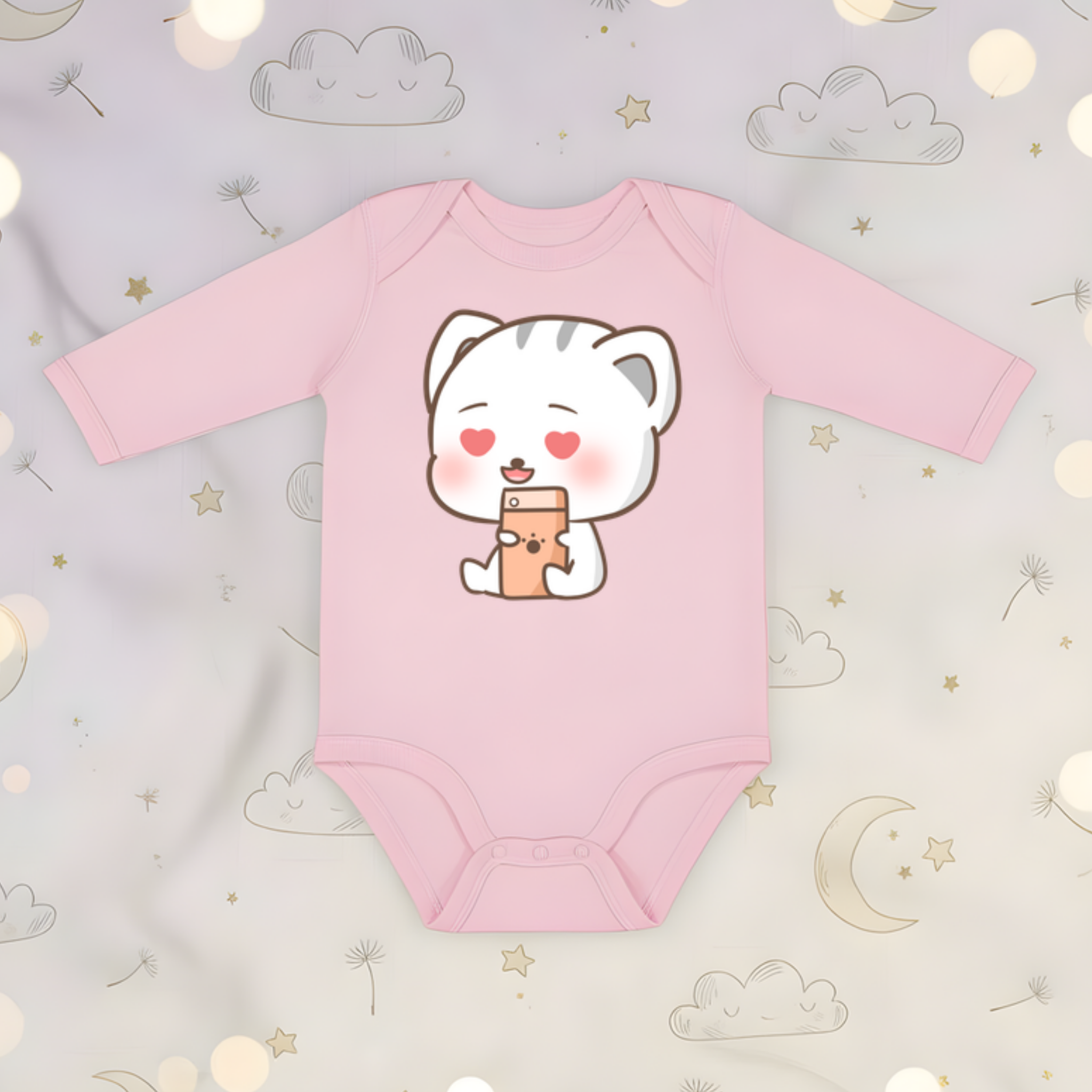 Texting in Love Kitten Long Sleeve Onesie
