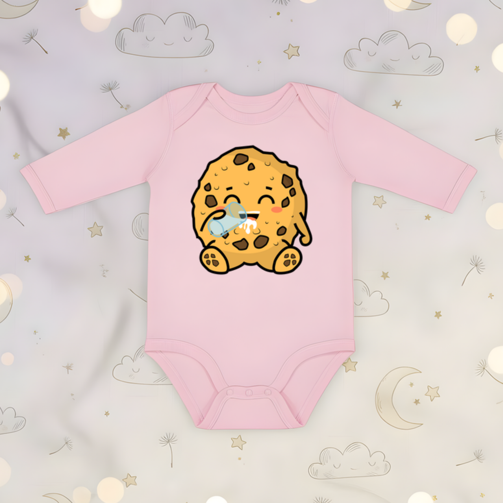Cookie Drinking Milk Long Sleeve Onesie