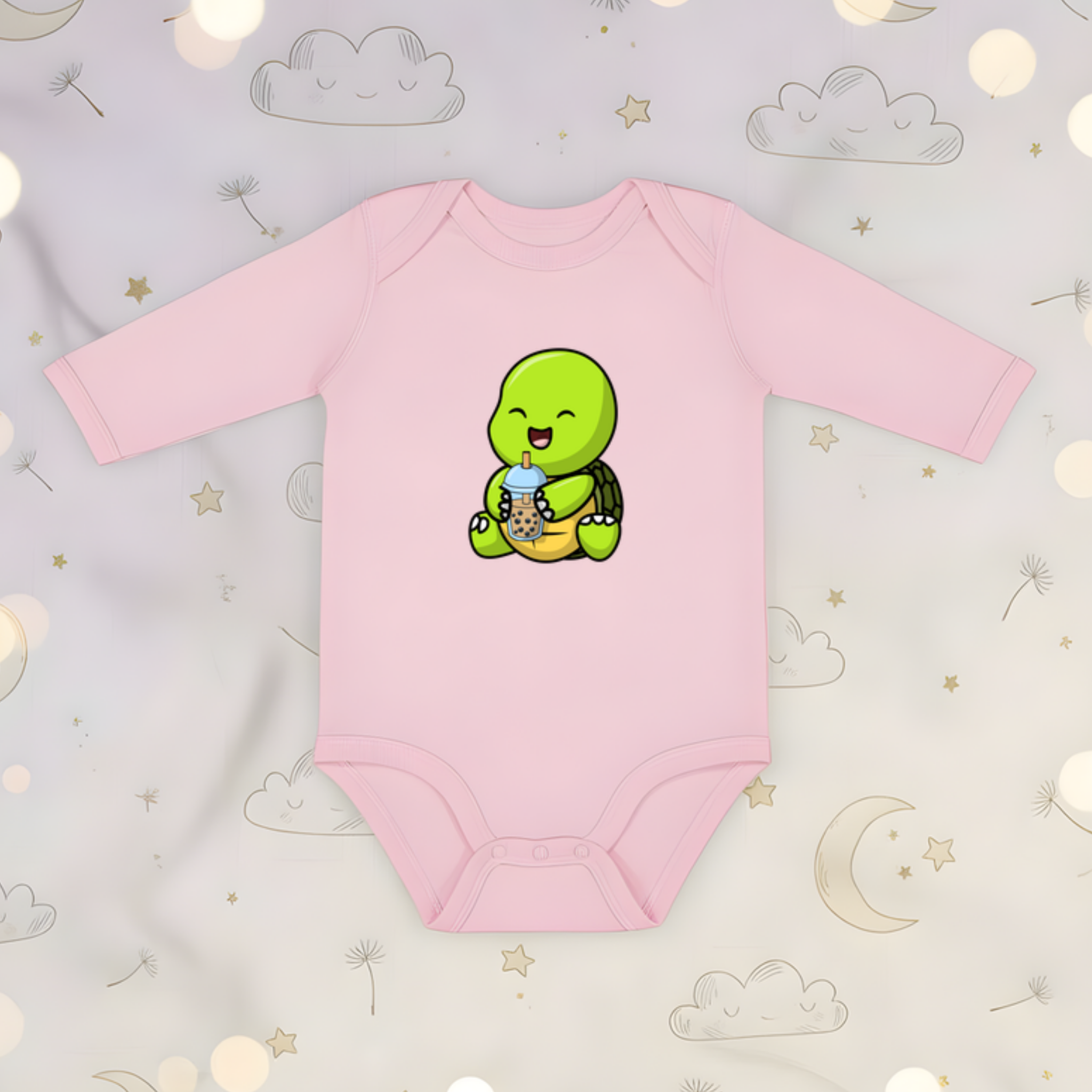 Baby Turtle with Boba Long Sleeve Onesie