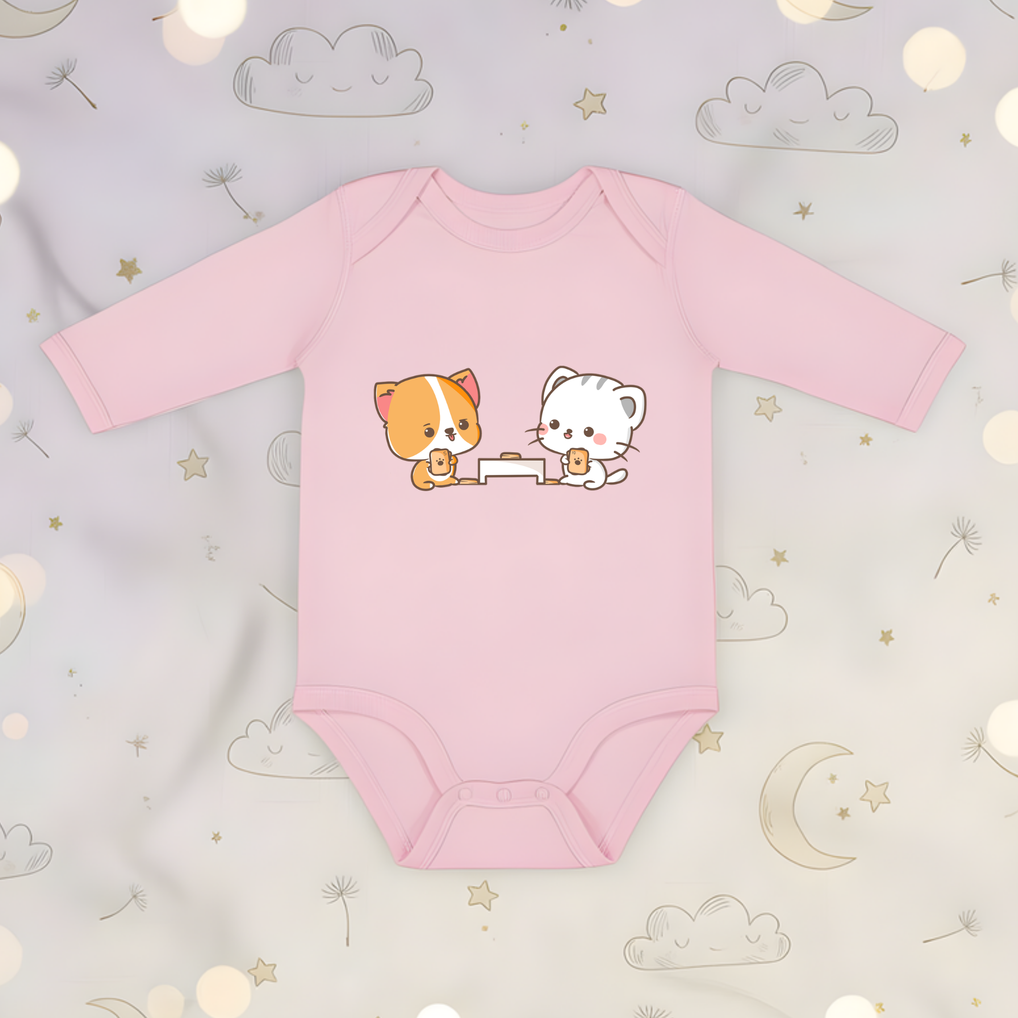 Cat and Dog Playing Cards Long Sleeve Onesie