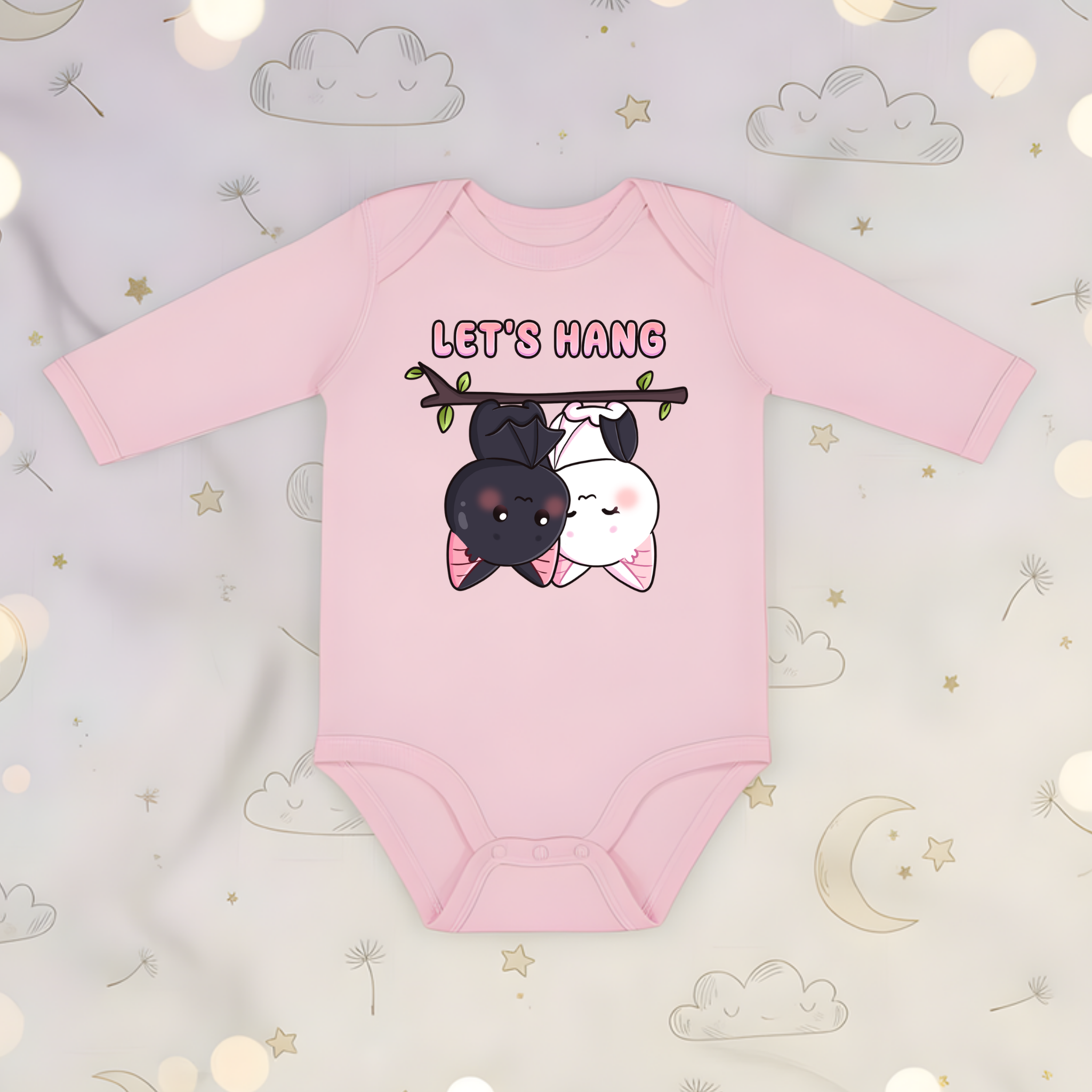 Let's Hang Bat Couple Long Sleeve Onesie
