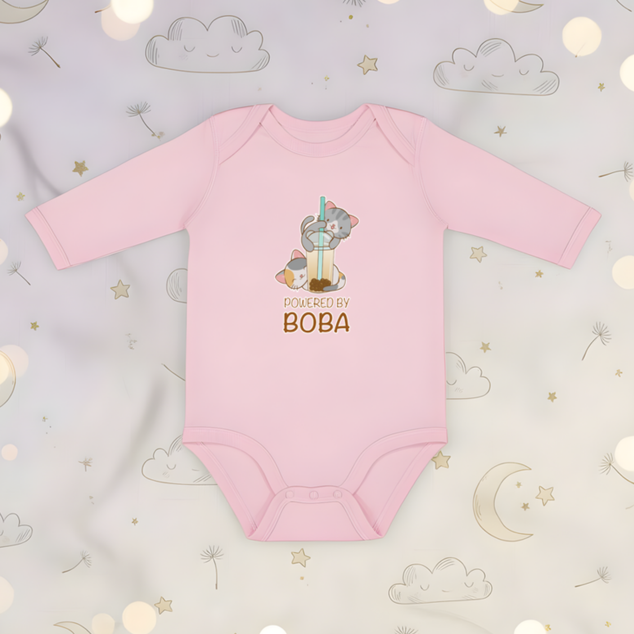 Powered by Boba Kittens Long Sleeve Onesie