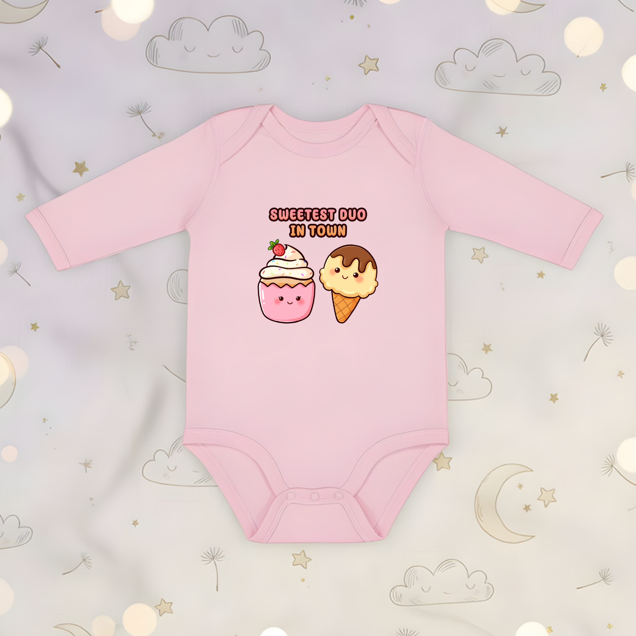 Sweetest Duo in Town Cupcake and Ice Cream Couple Long Sleeve Onesie