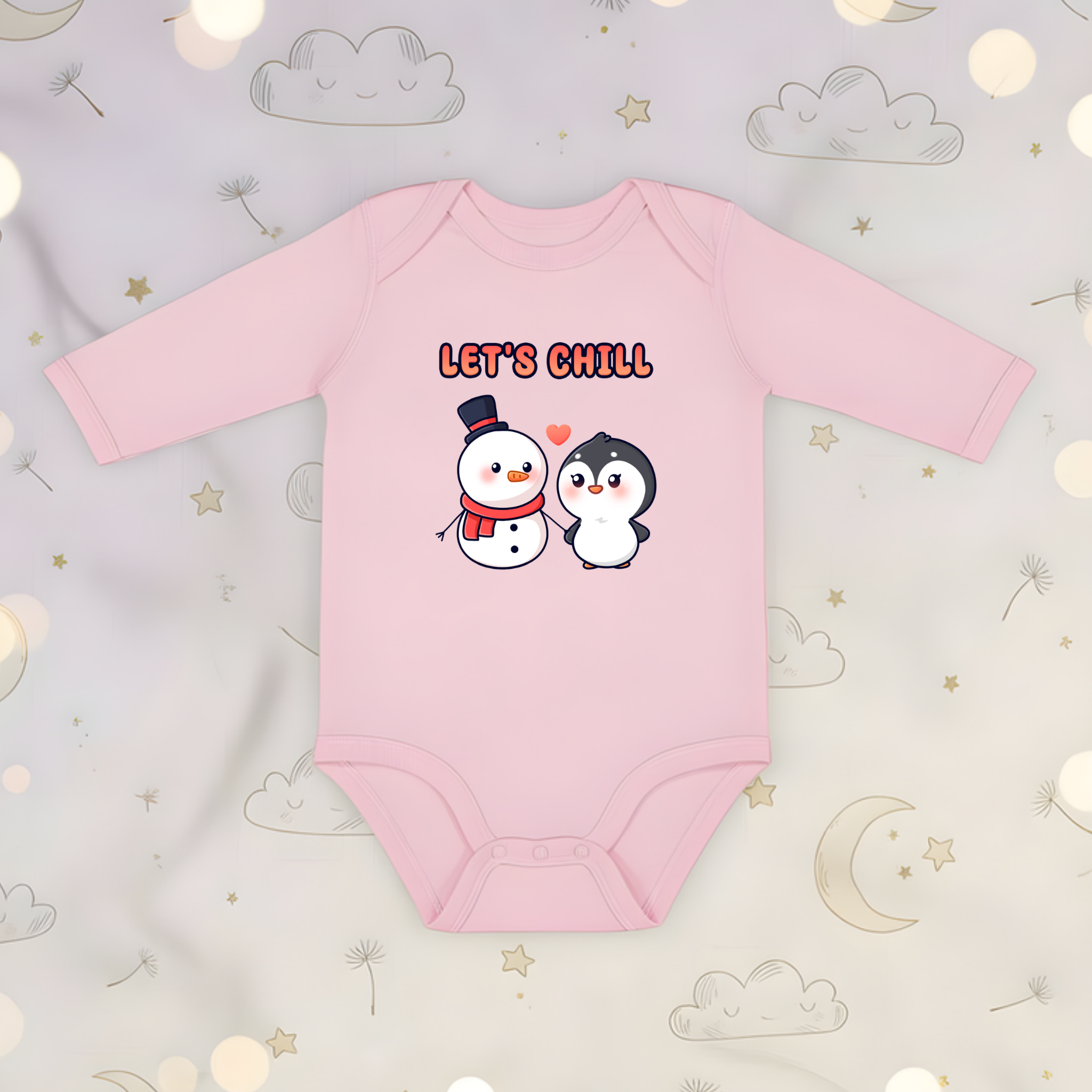 Let's Chill Snowman and Penguin Couple Long Sleeve Onesie