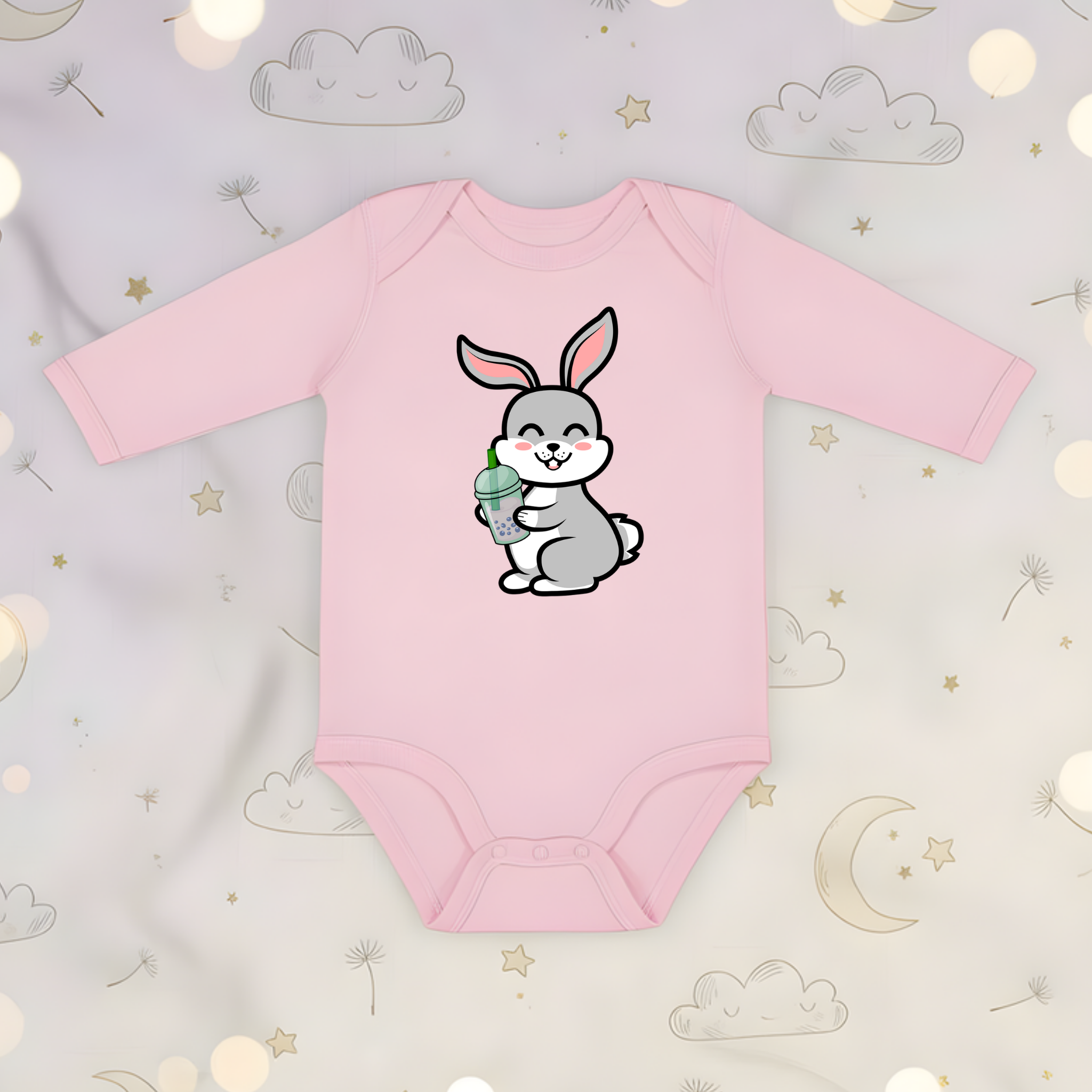 Bunny Rabbit Drinking Boba Long Sleeve Onesie