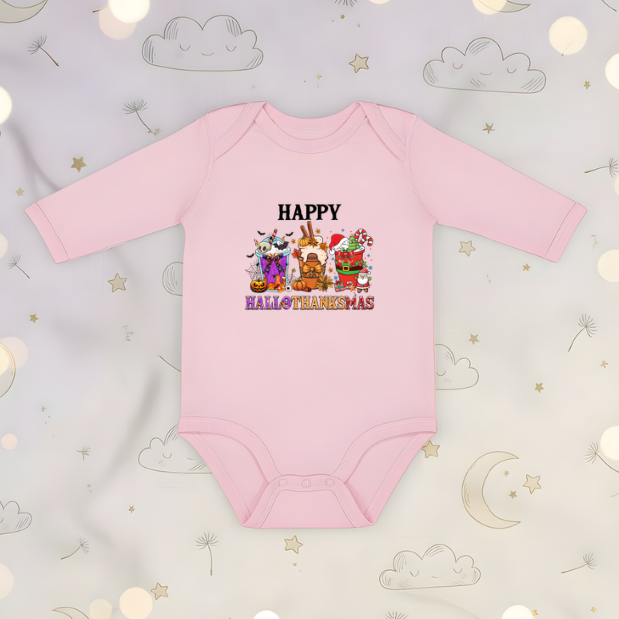 Happy HalloThanksMas Long Sleeve Onesie