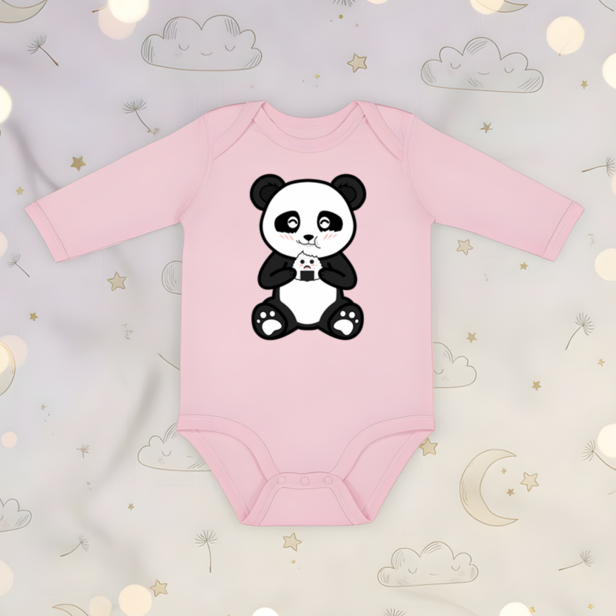 Panda Eating Rice Cake Long Sleeve Onesie
