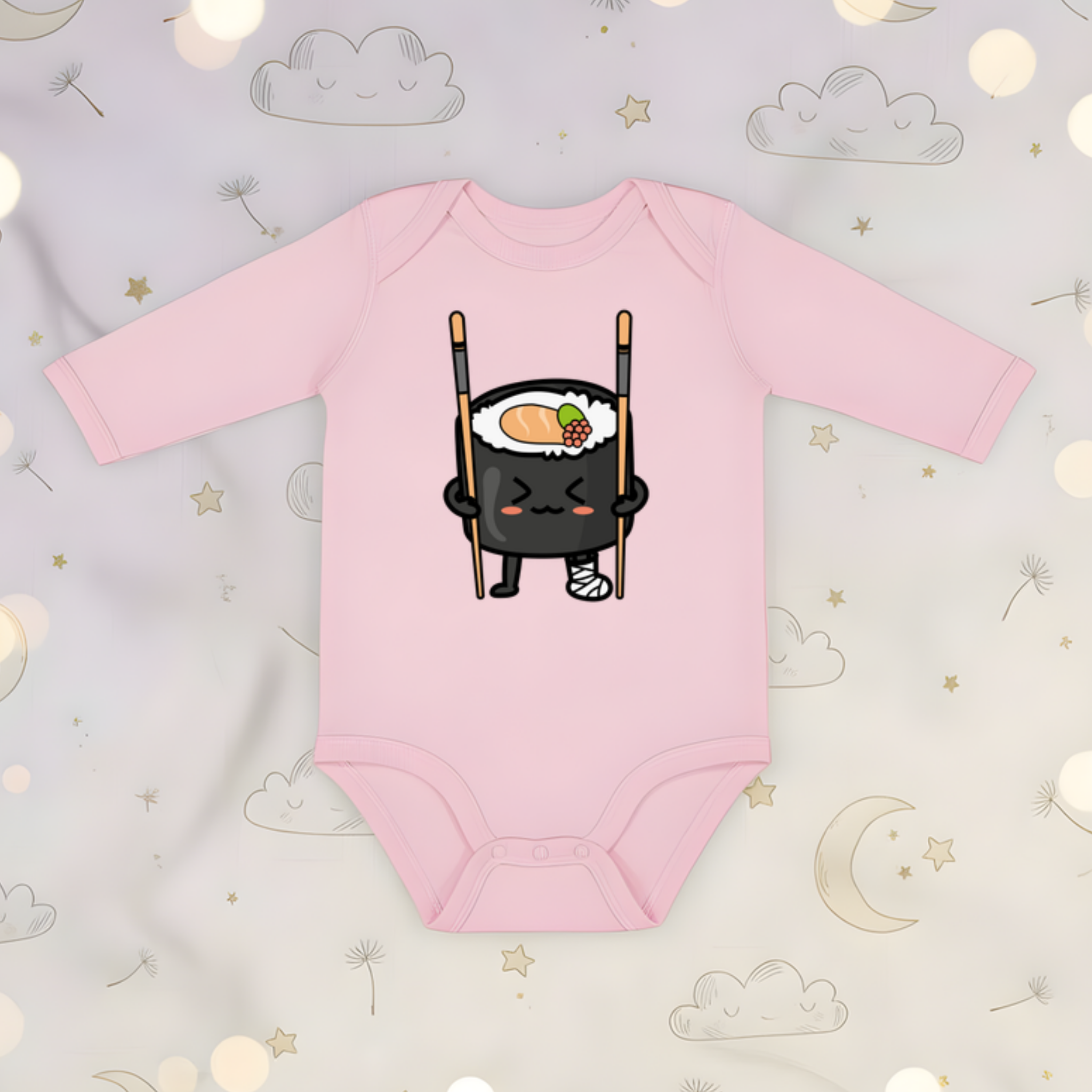 Sushi on Chopstick Crutches Long Sleeve Onesie