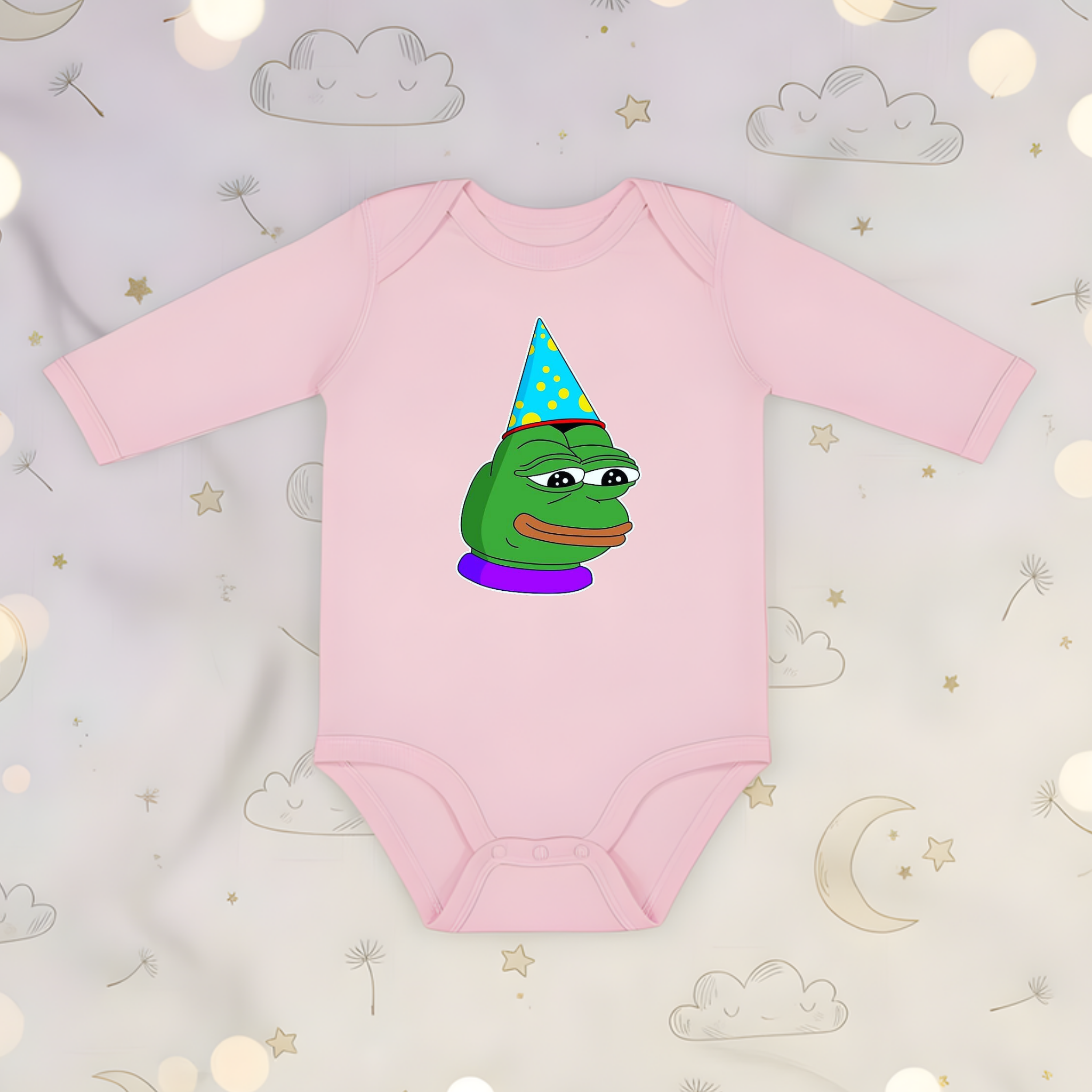 Birthday Hat Pepe the Frog Long Sleeve Onesie