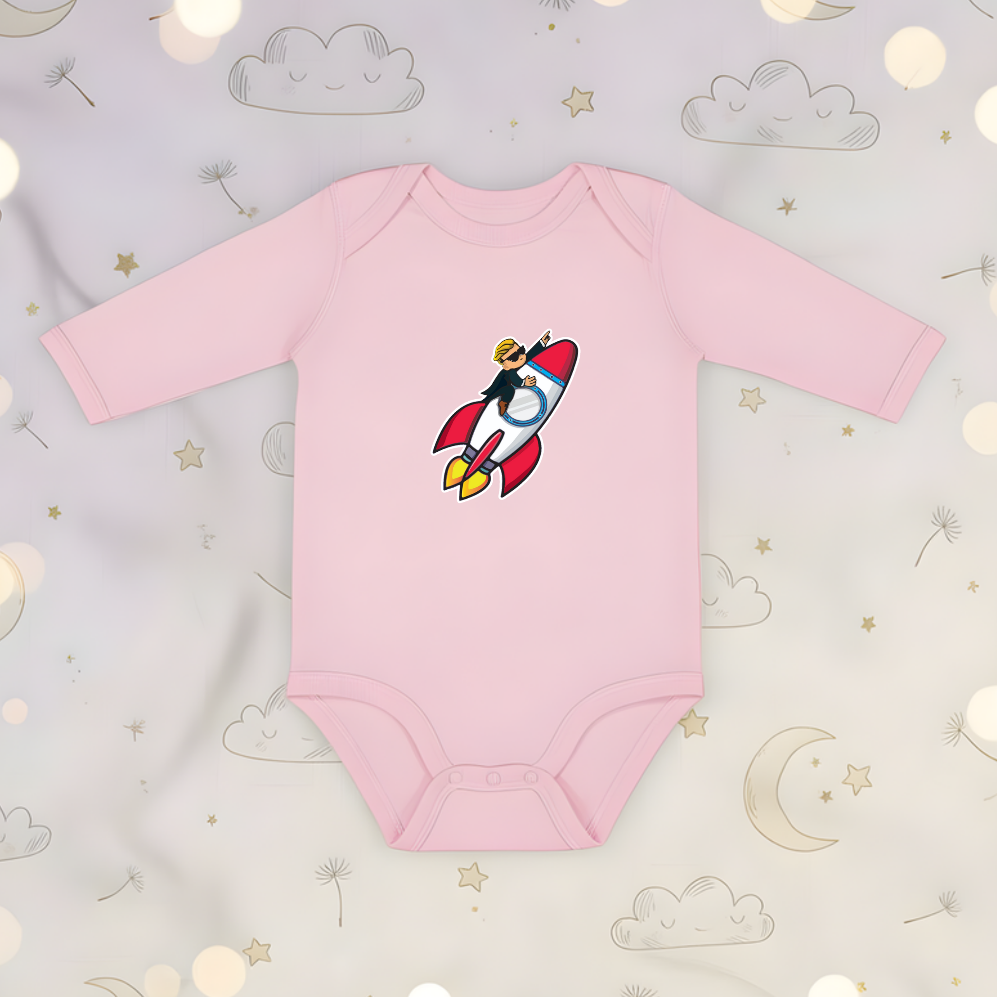 Wallstreet Bets To the Moon Rocket Boy.png Long Sleeve Onesie