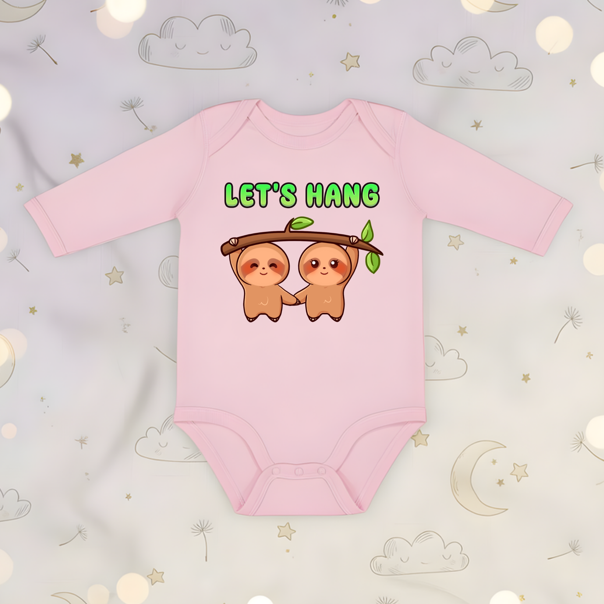Let's Hang Sloth Couple Long Sleeve Onesie