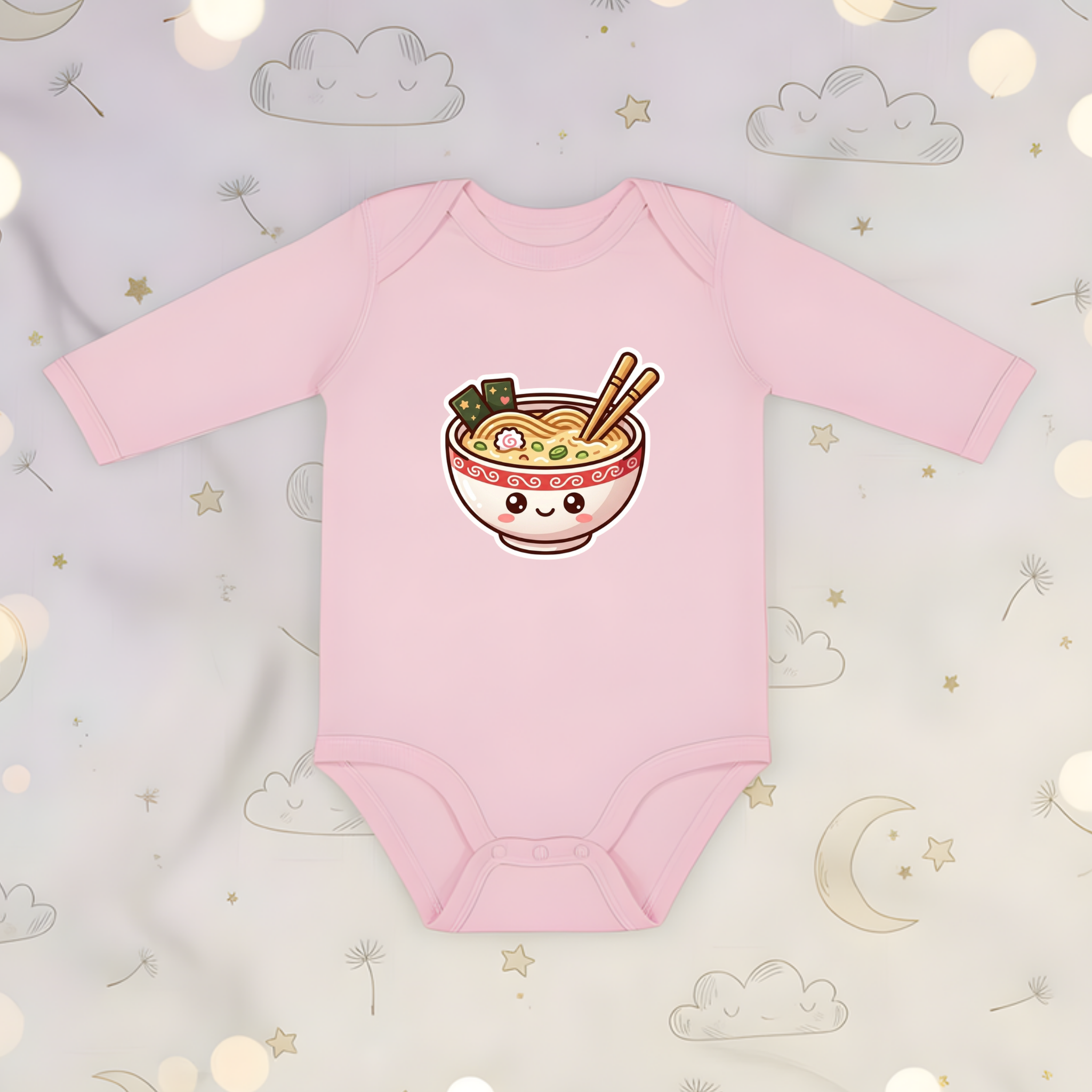 Happy Ramen Bowl Mascot Long Sleeve Onesie