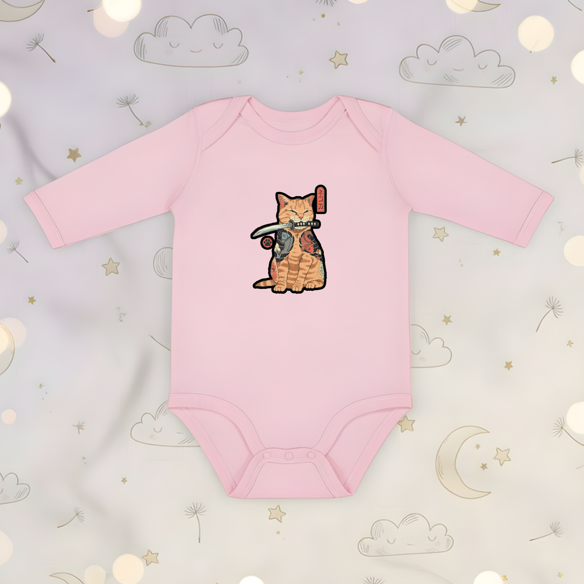 Japanese Samurai Cat Long Sleeve Onesie