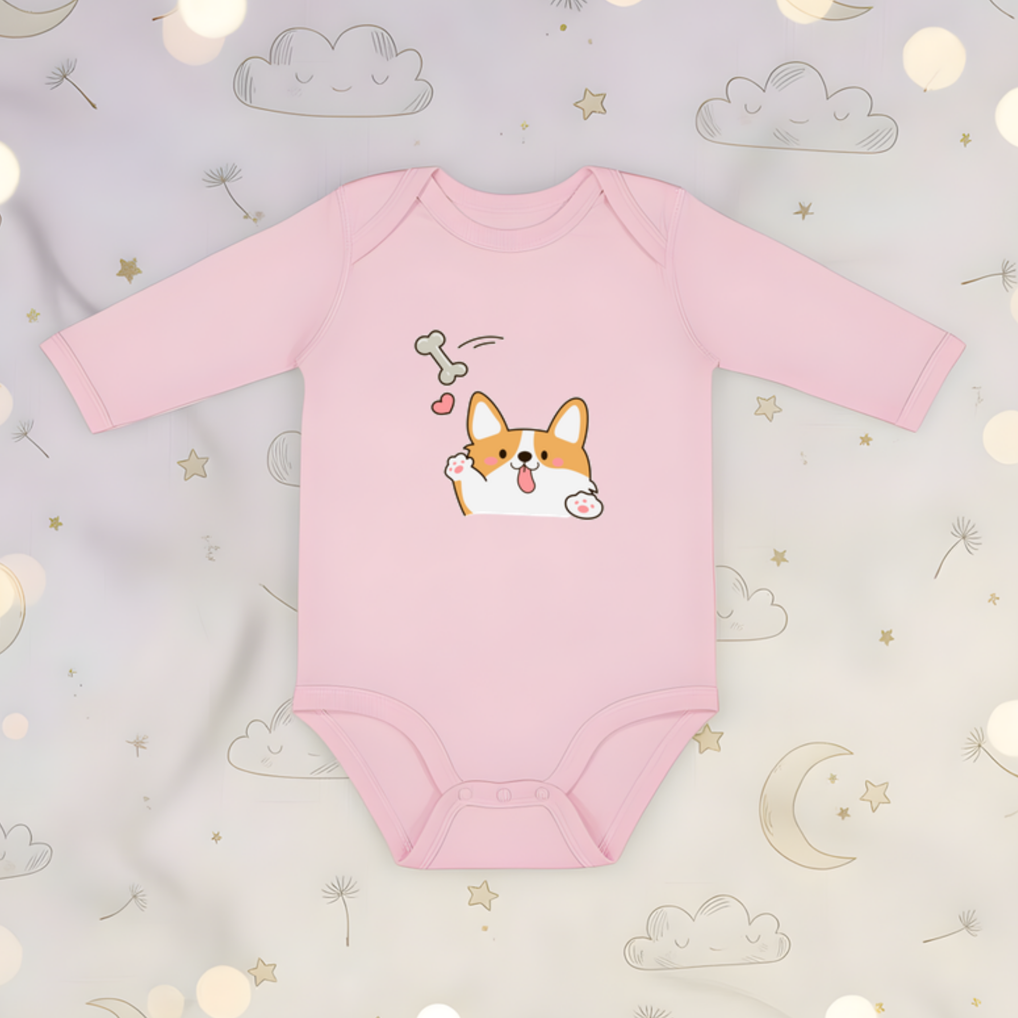 Dog Fetching Bone Long Sleeve Onesie