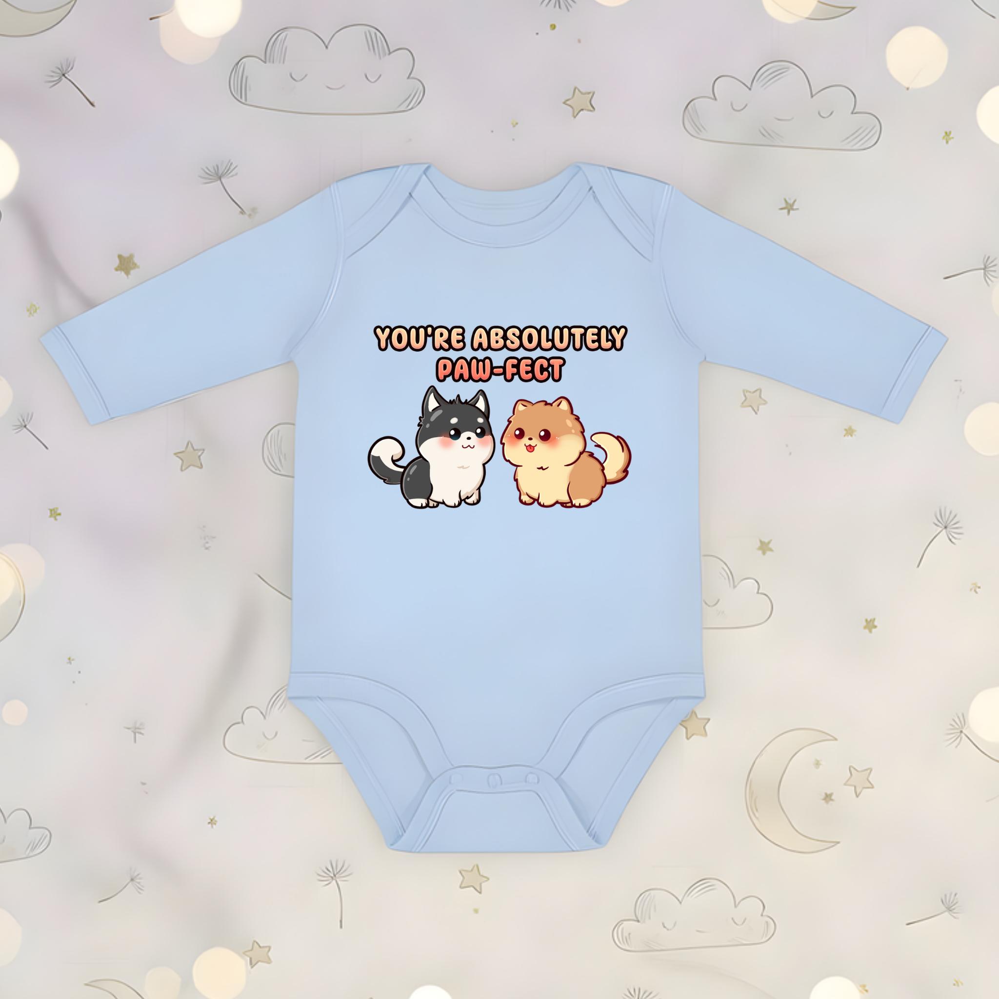 You're Absolutely Paw-fect Dog Couple - Husky & Pomeranian Long Sleeve Onesie