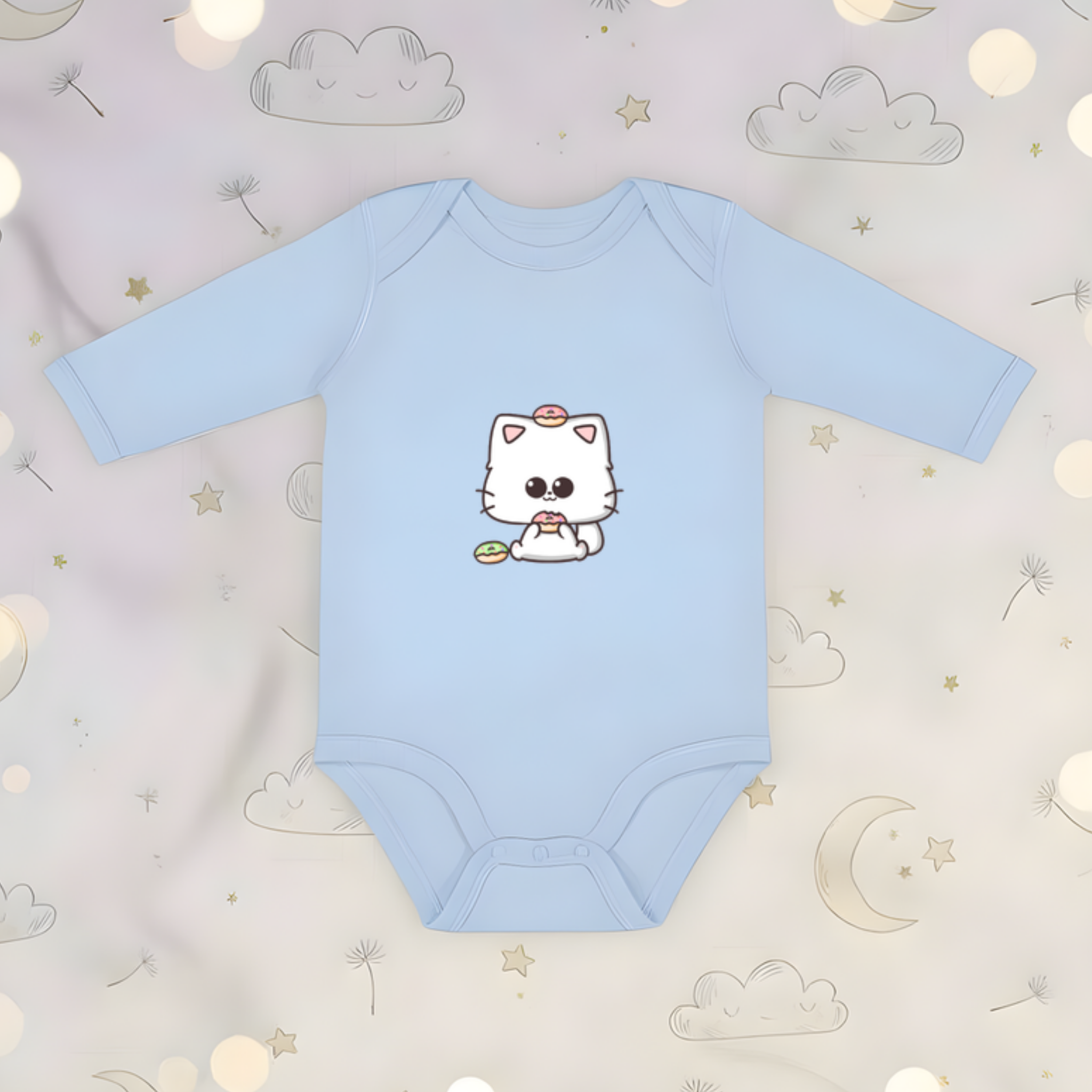 Kitten Eating Donuts Long Sleeve Onesie