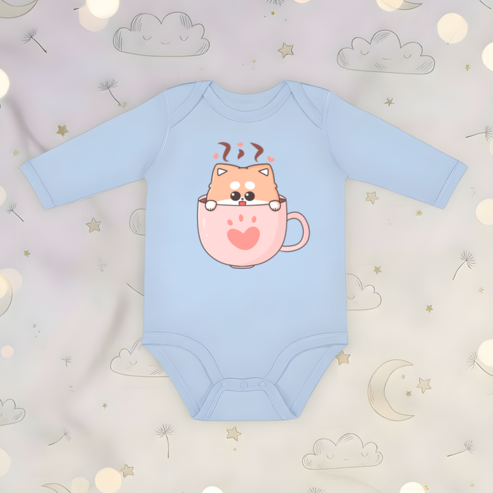 Puppy in a Teacup Long Sleeve Onesie