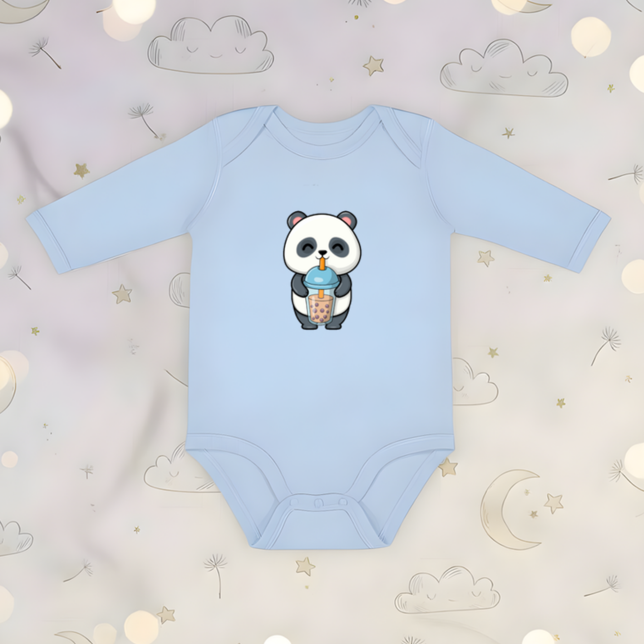 Panda Drinking Boba Long Sleeve Onesie