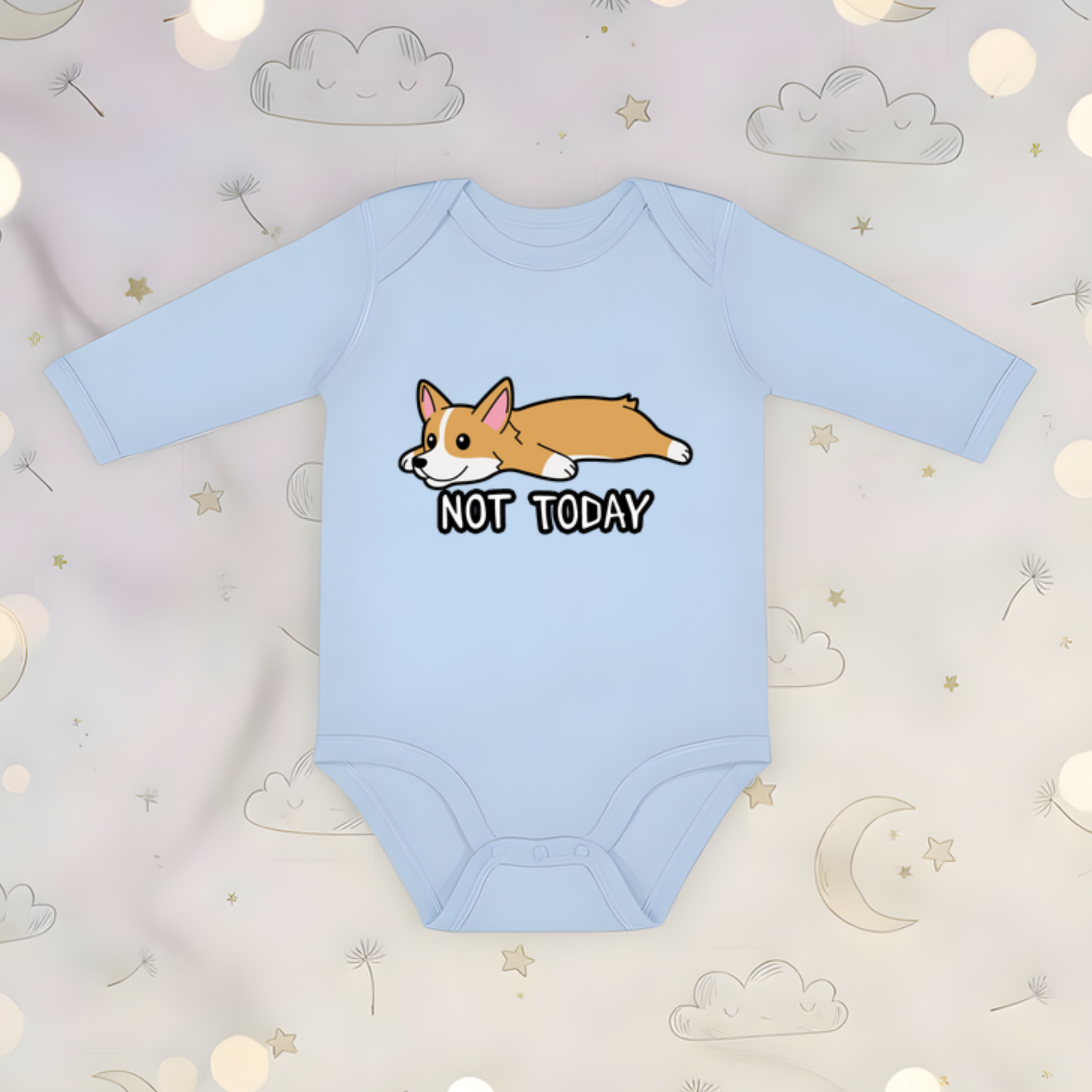 Not Today Resting Corgi Long Sleeve Onesie
