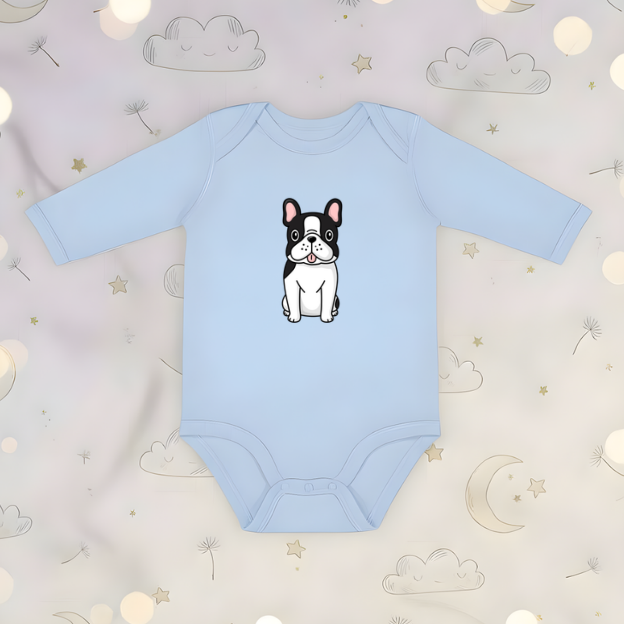 Black and White French Bulldog Long Sleeve Onesie