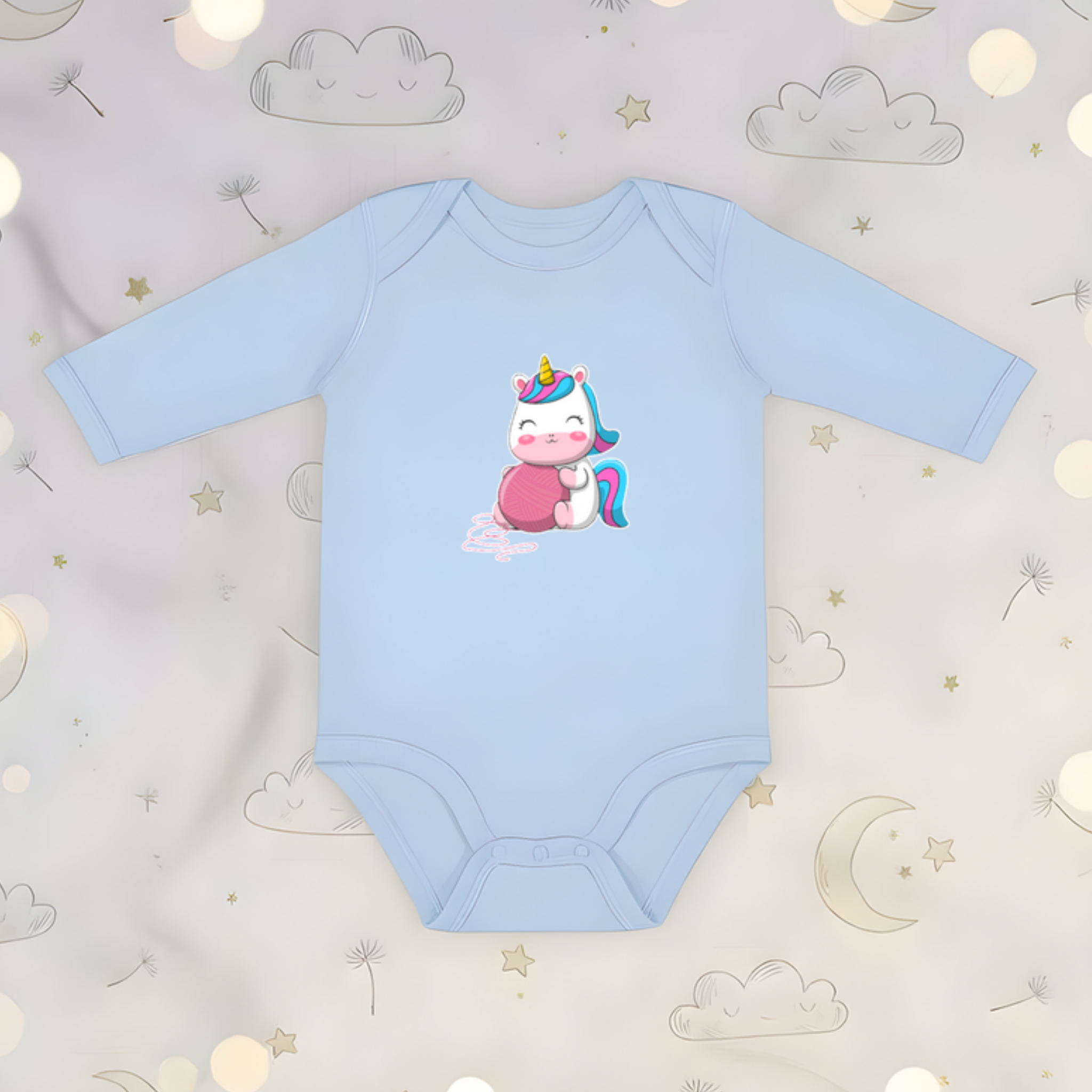Rainbow Baby Unicorn with Yarn Long Sleeve Onesie