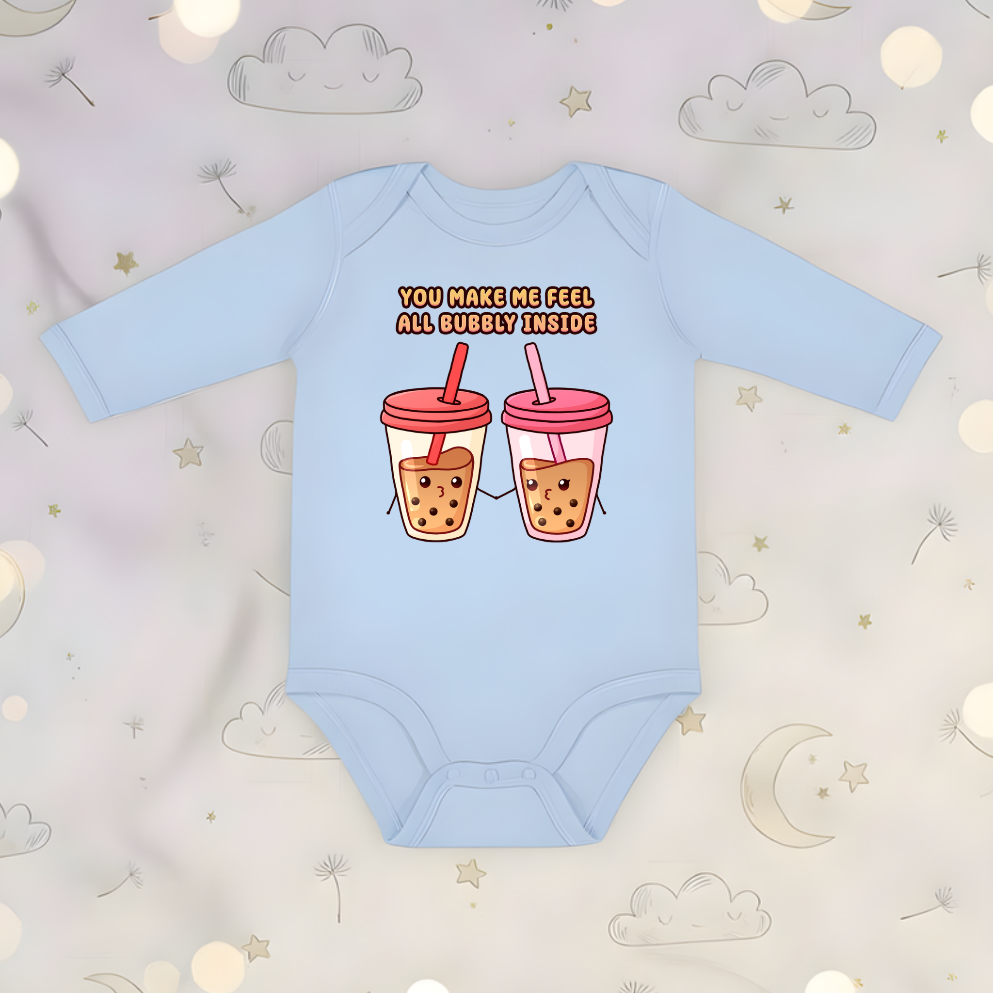 You Make Me Feel All Bubbly Inside Boba Tea Couple Long Sleeve Onesie