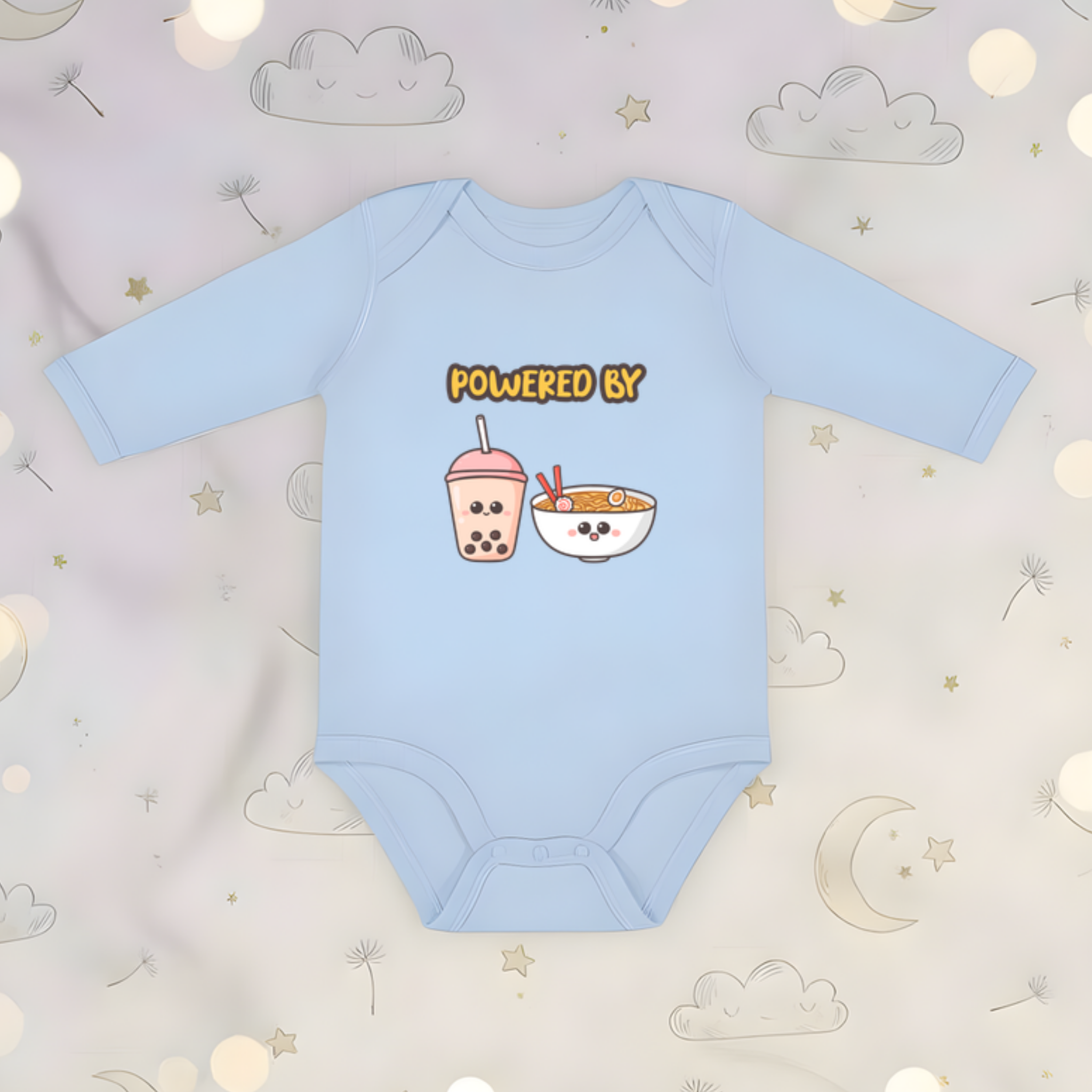 Powered by Boba Tea and Ramen Long Sleeve Onesie