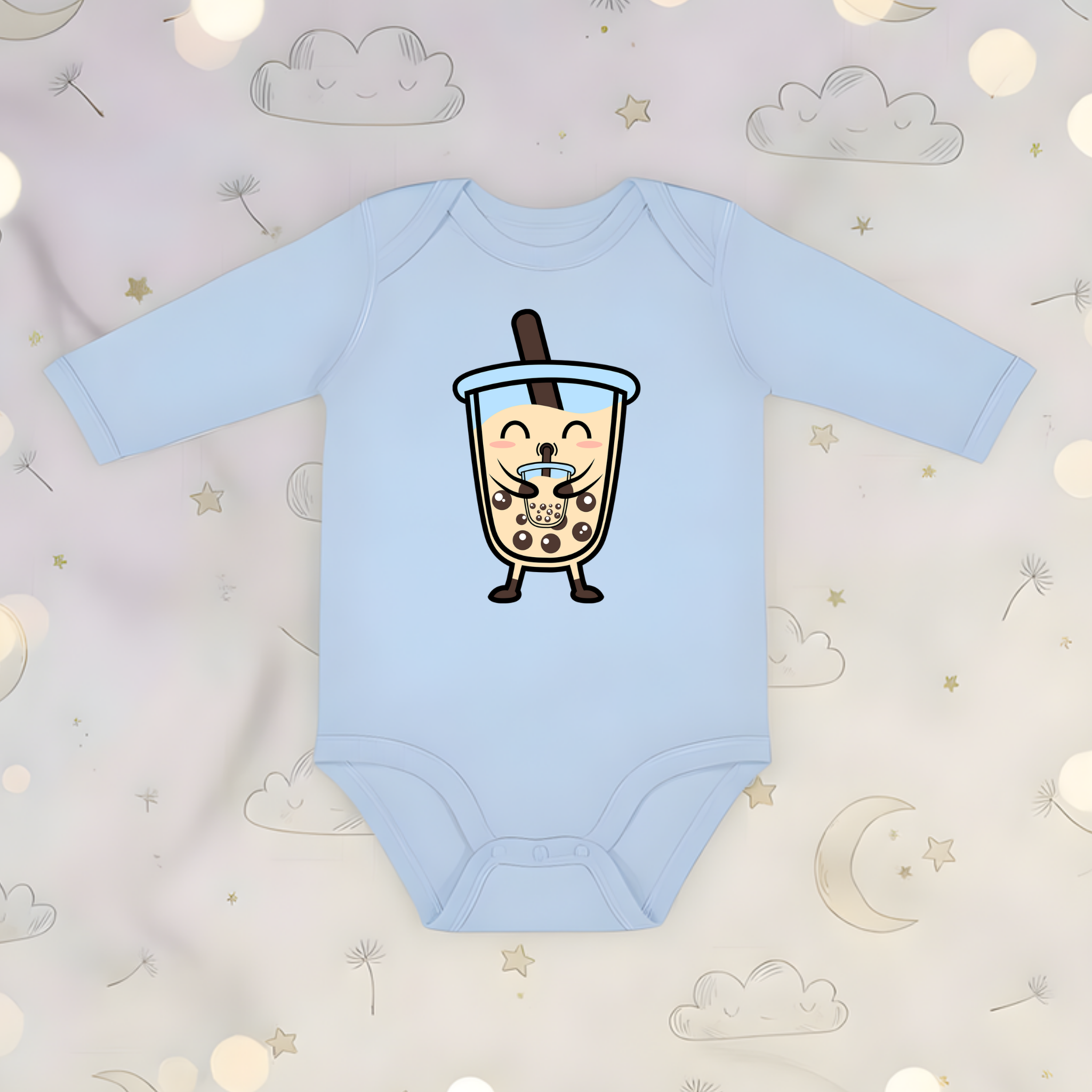 Boba Character Drinking Boba Tea Long Sleeve Onesie