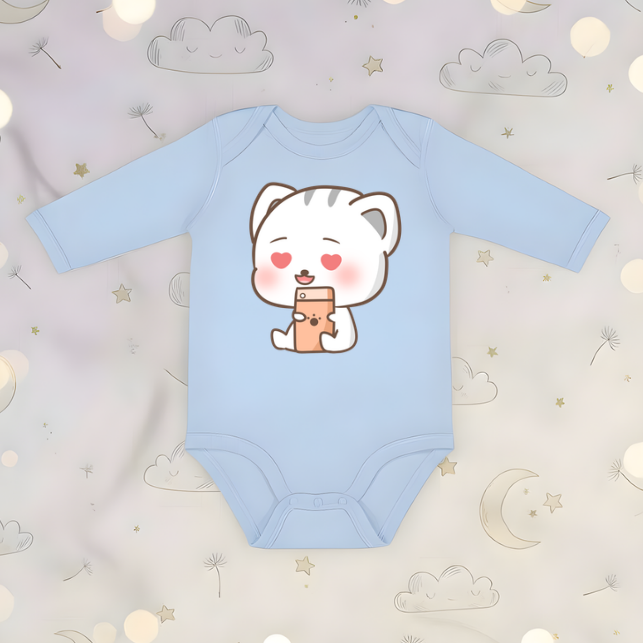 Texting in Love Kitten Long Sleeve Onesie