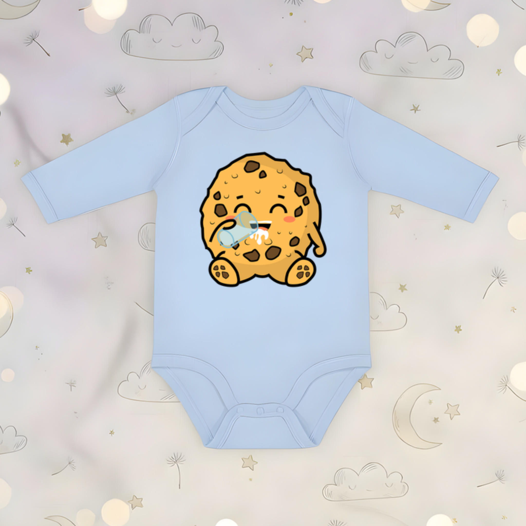 Cookie Drinking Milk Long Sleeve Onesie