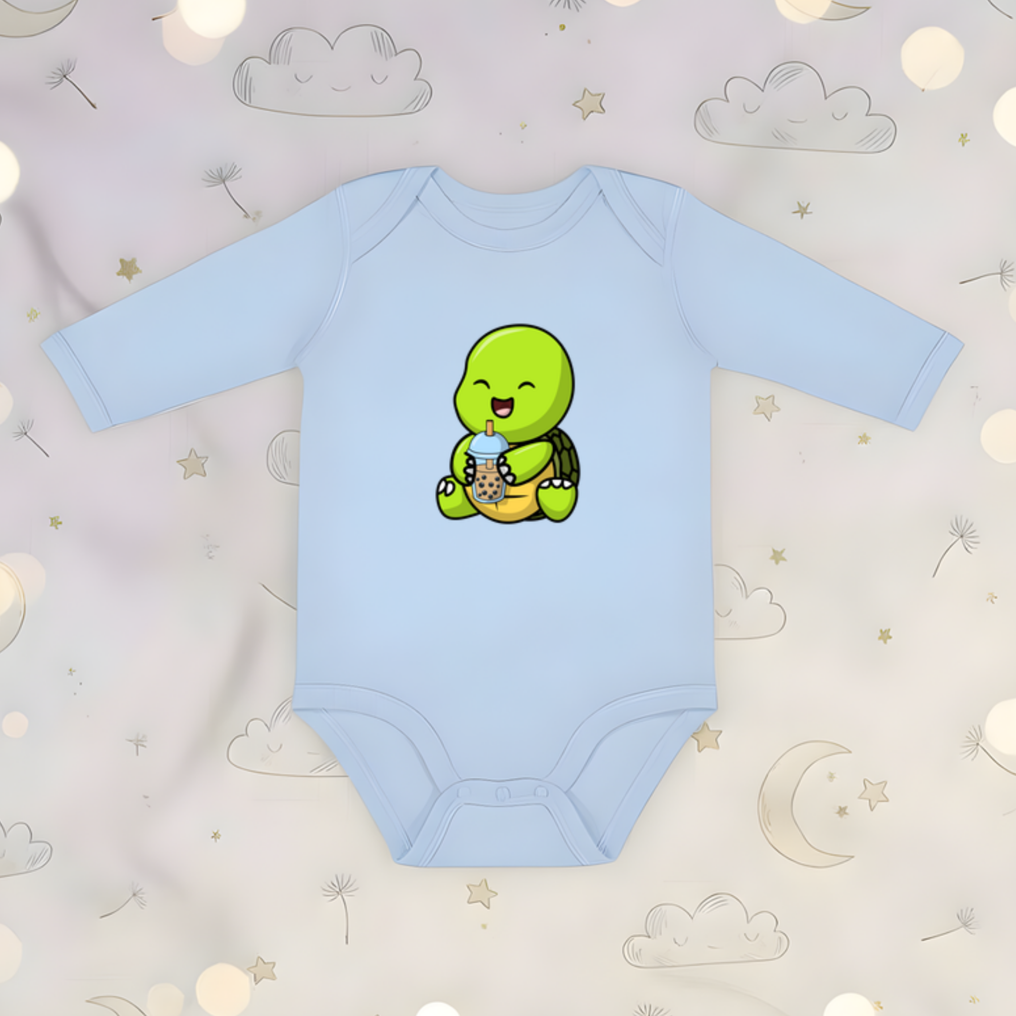 Baby Turtle with Boba Long Sleeve Onesie