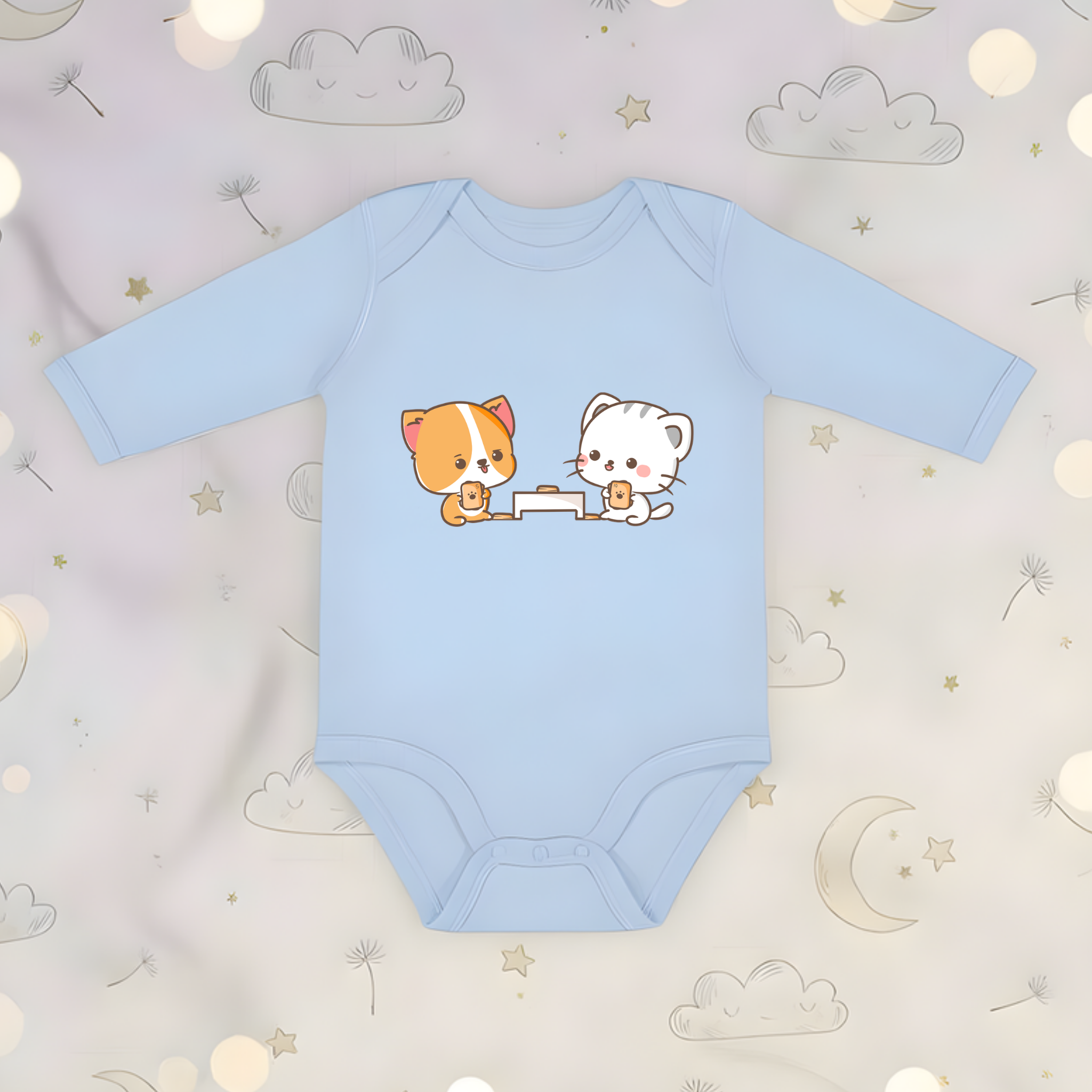 Cat and Dog Playing Cards Long Sleeve Onesie