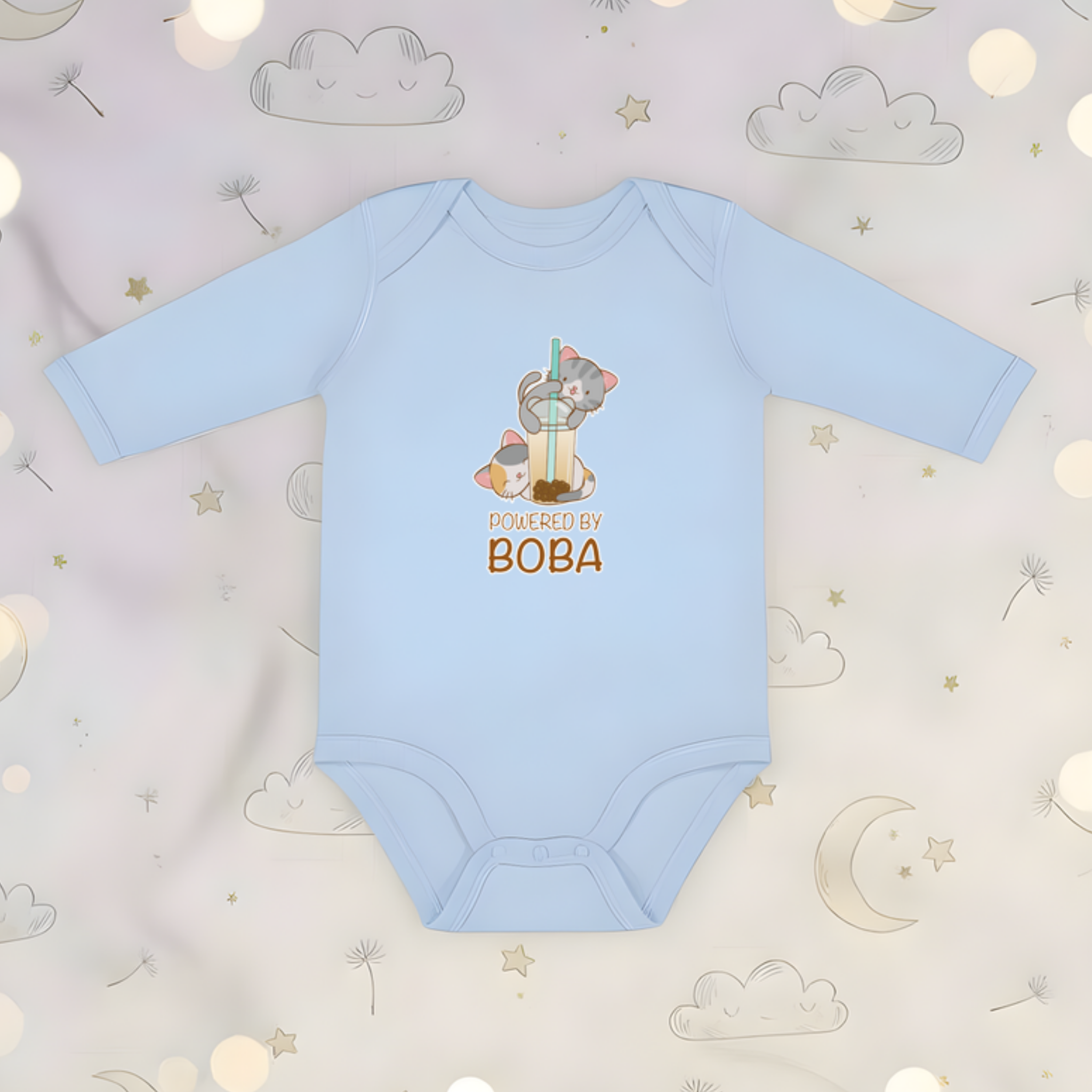 Powered by Boba Kittens Long Sleeve Onesie