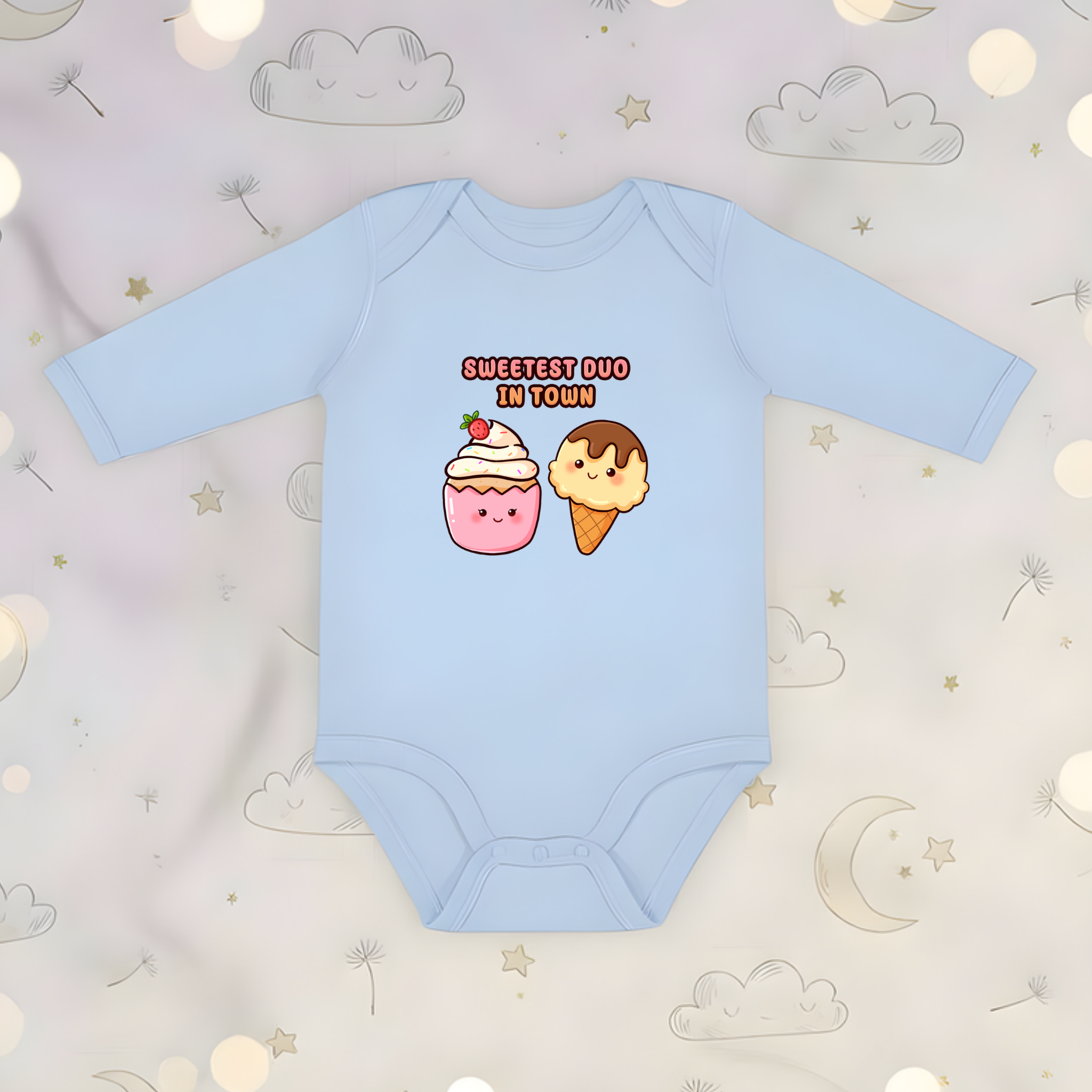 Sweetest Duo in Town Cupcake and Ice Cream Couple Long Sleeve Onesie