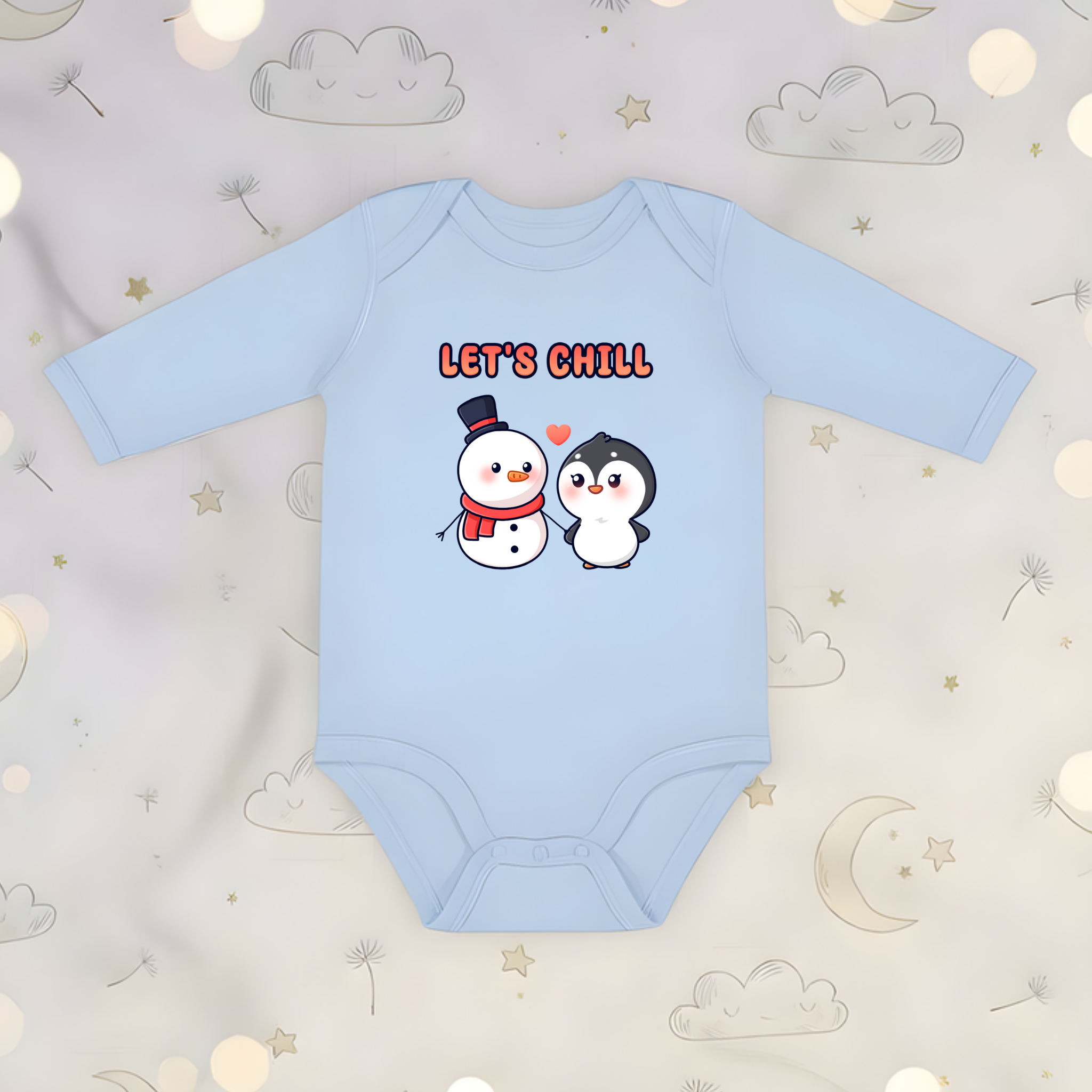 Let's Chill Snowman and Penguin Couple Long Sleeve Onesie