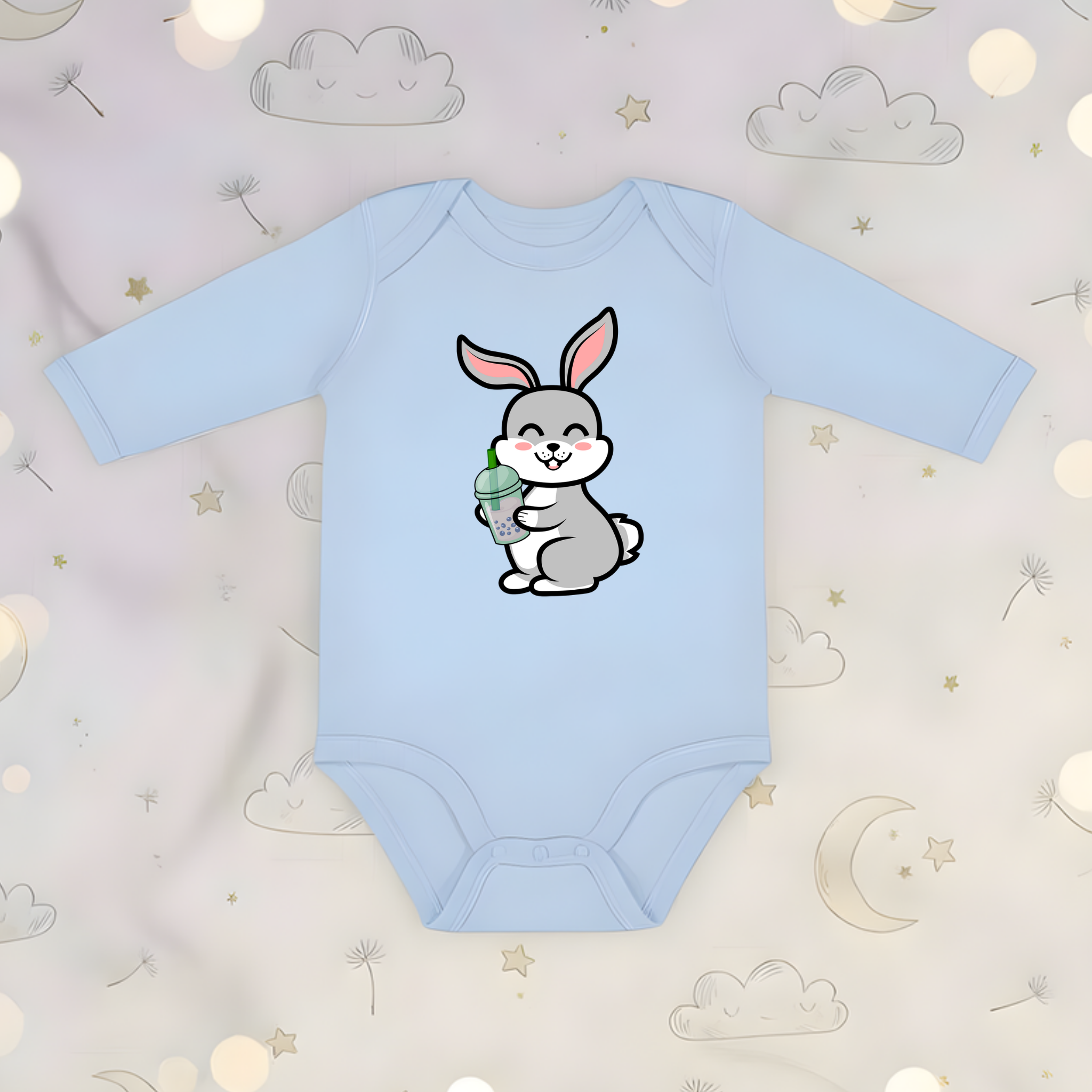 Bunny Rabbit Drinking Boba Long Sleeve Onesie