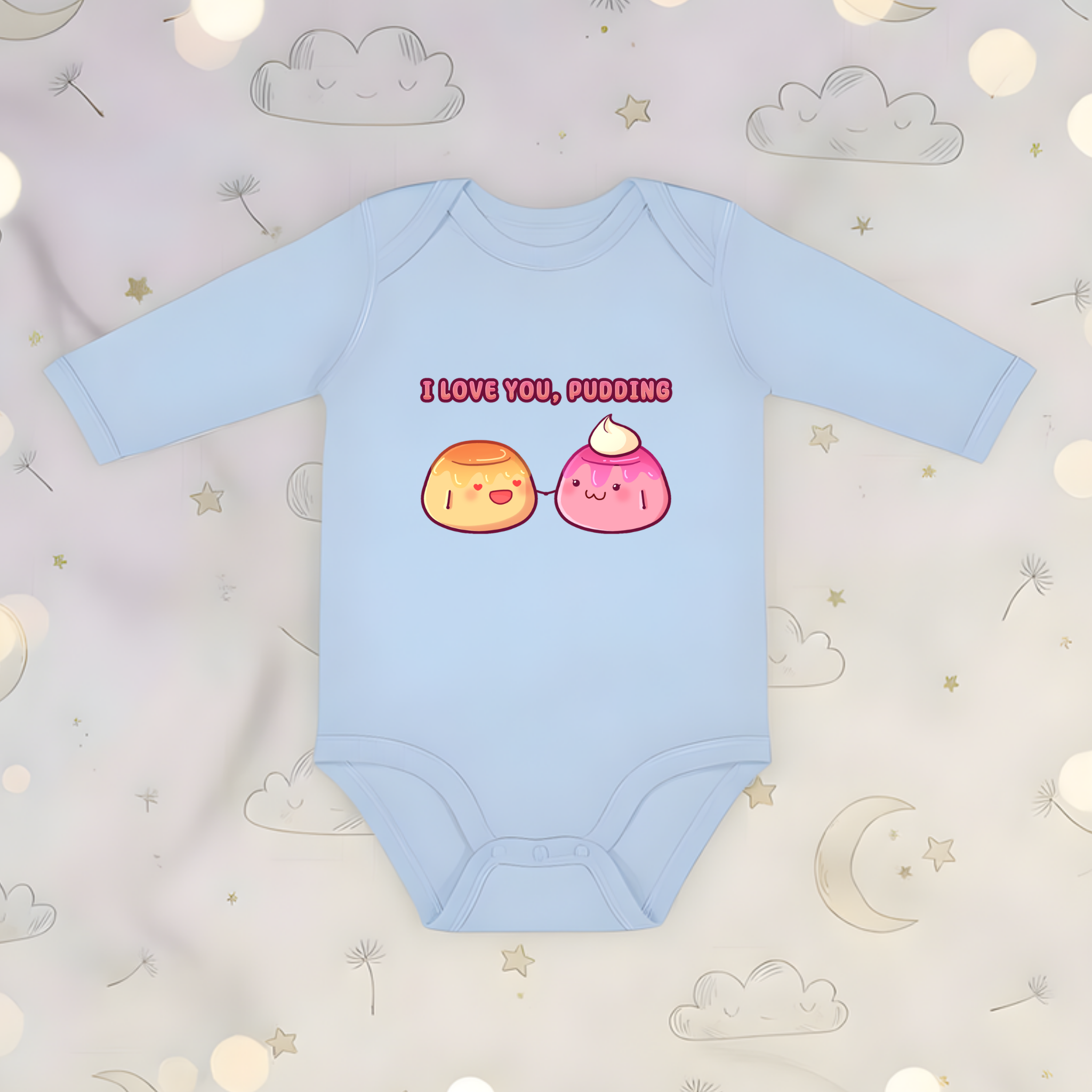 I Love You, Pudding Flan and Pudding Couple Long Sleeve Onesie