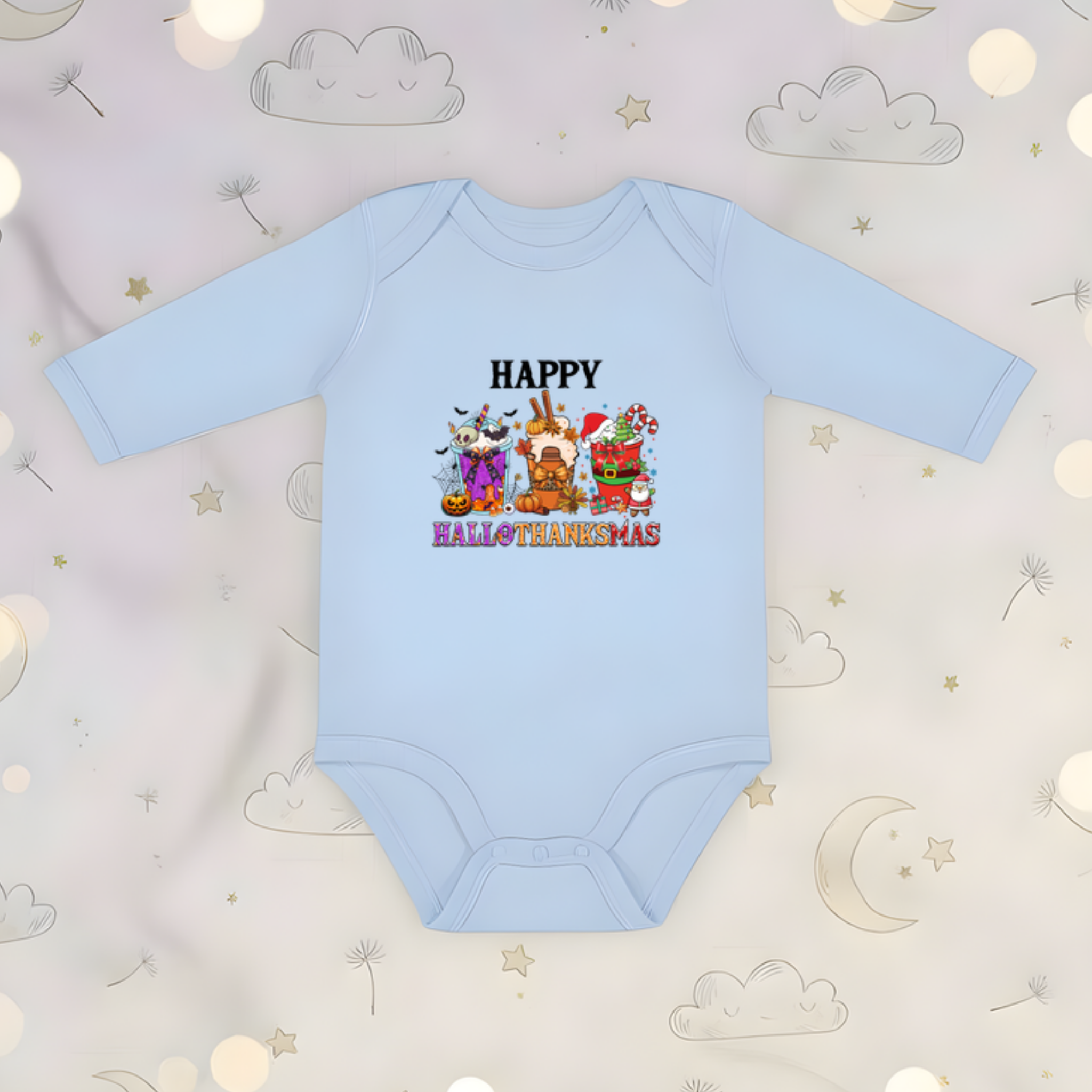 Happy HalloThanksMas Long Sleeve Onesie