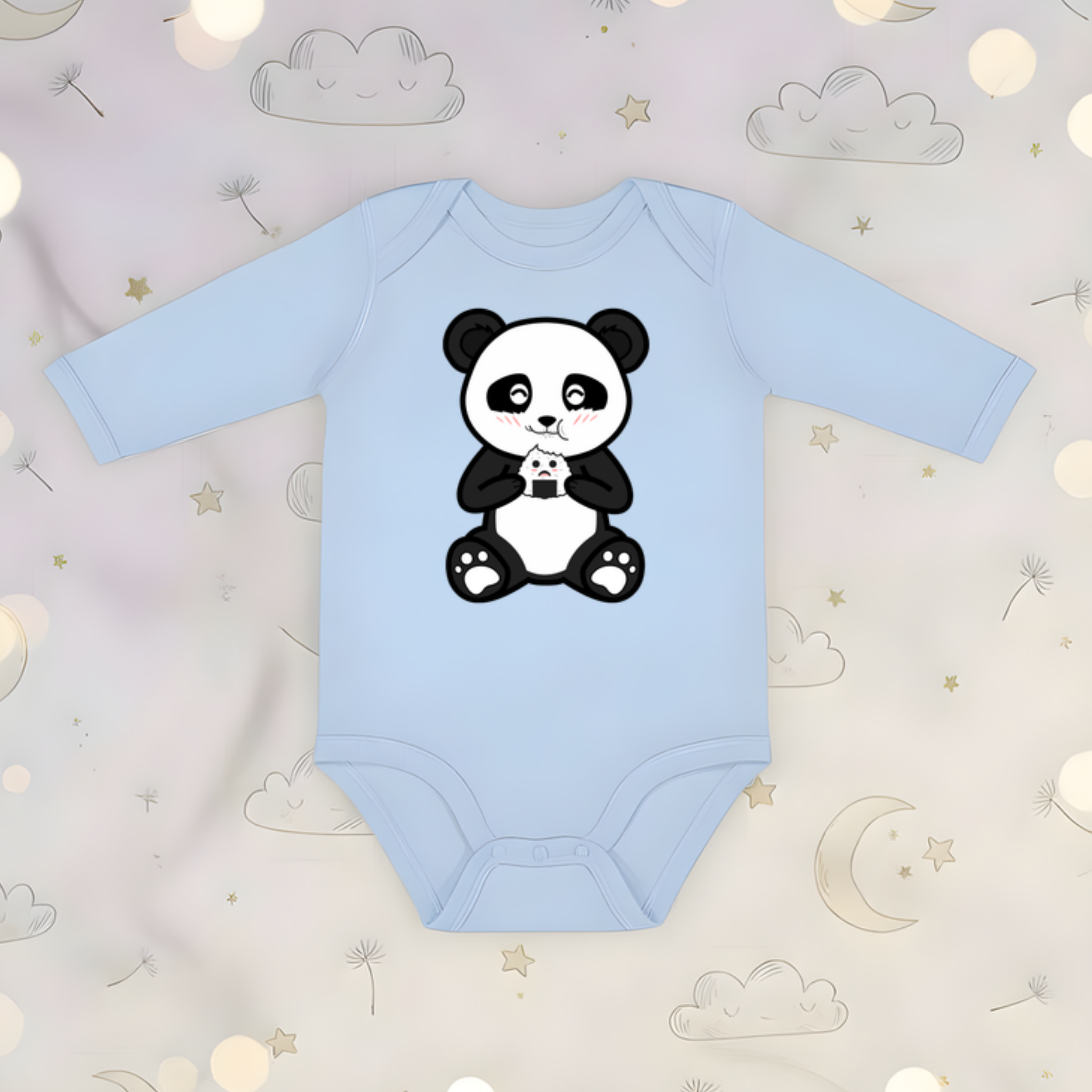 Panda Eating Rice Cake Long Sleeve Onesie
