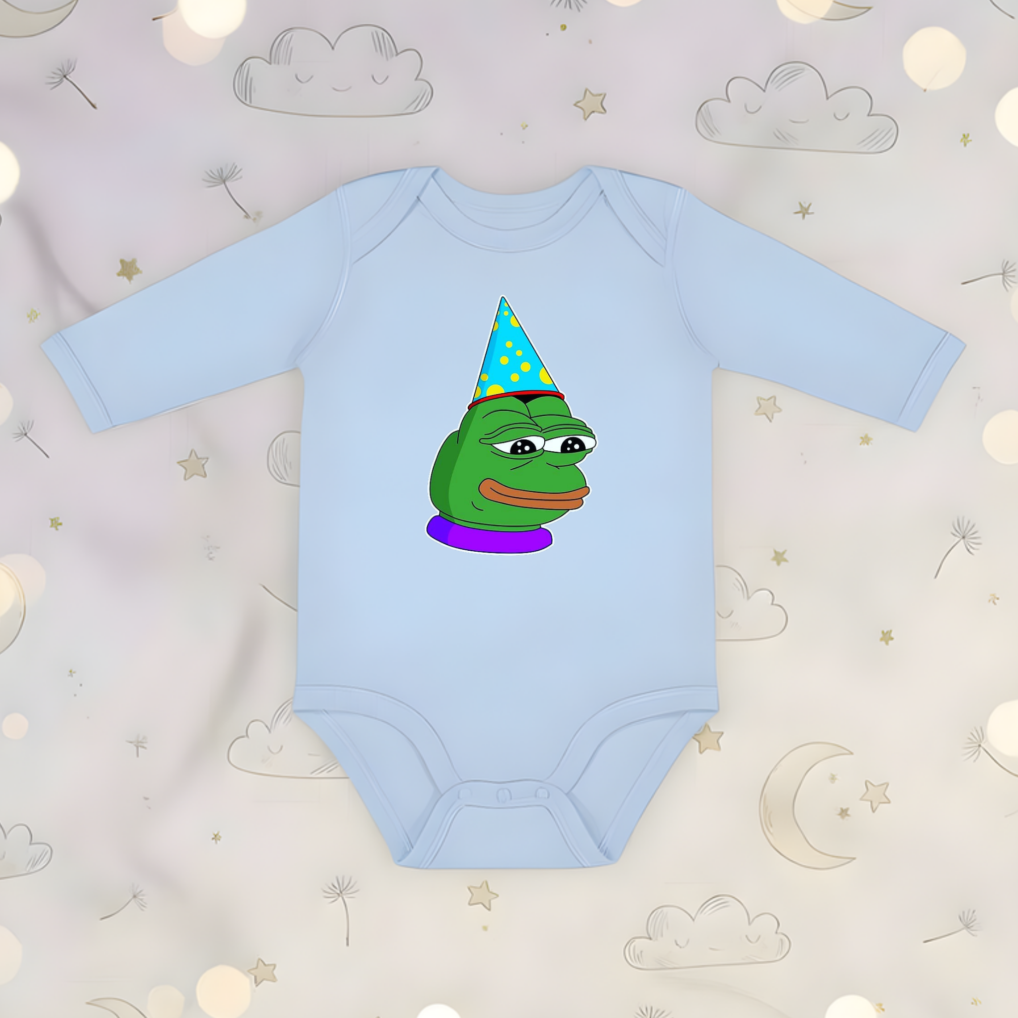 Birthday Hat Pepe the Frog Long Sleeve Onesie