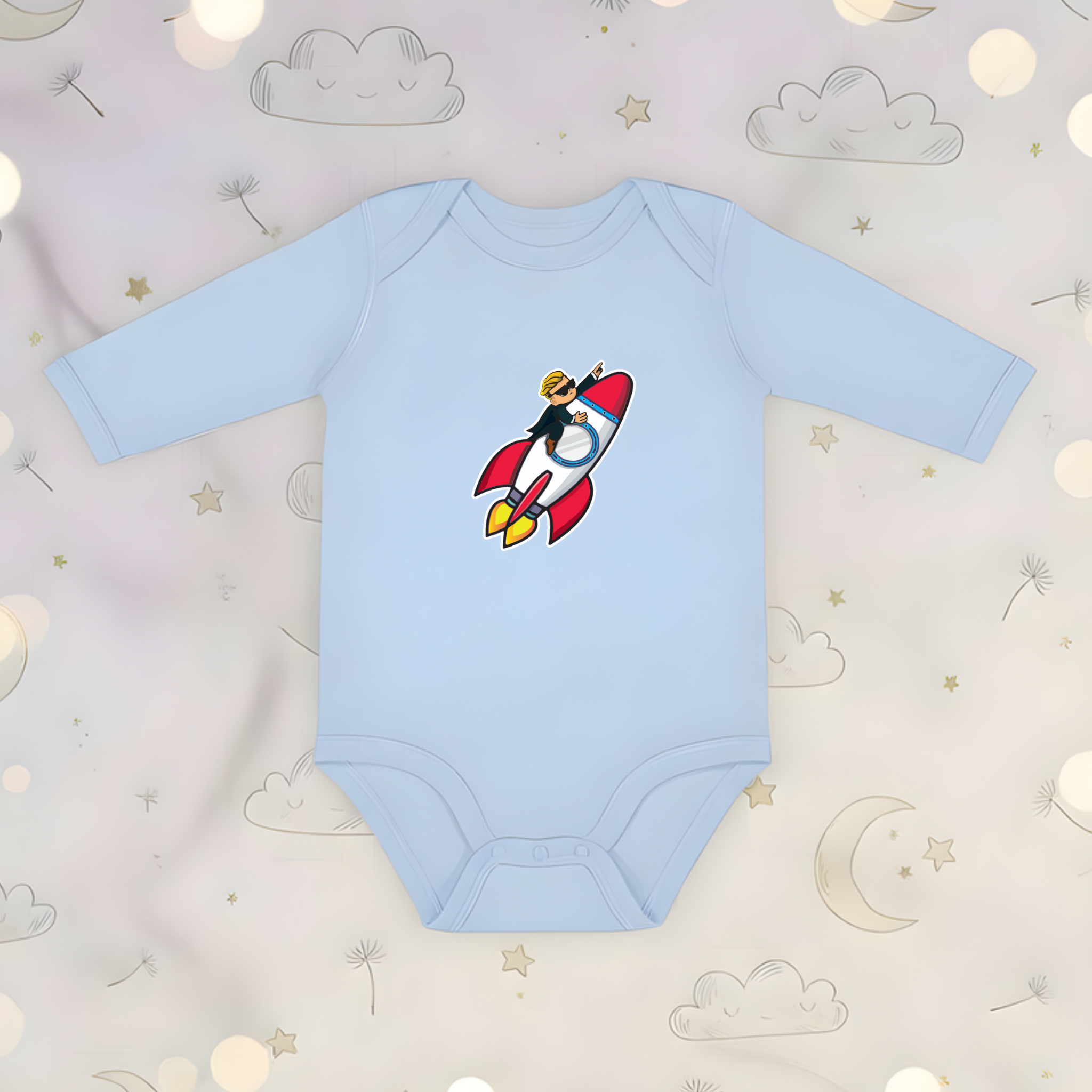 Wallstreet Bets To the Moon Rocket Boy.png Long Sleeve Onesie