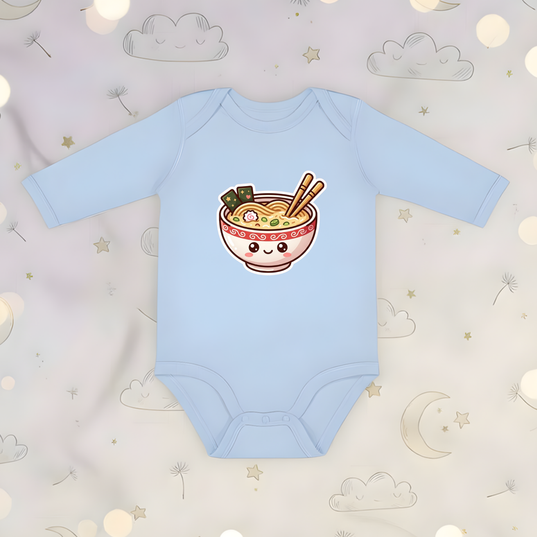 Happy Ramen Bowl Mascot Long Sleeve Onesie