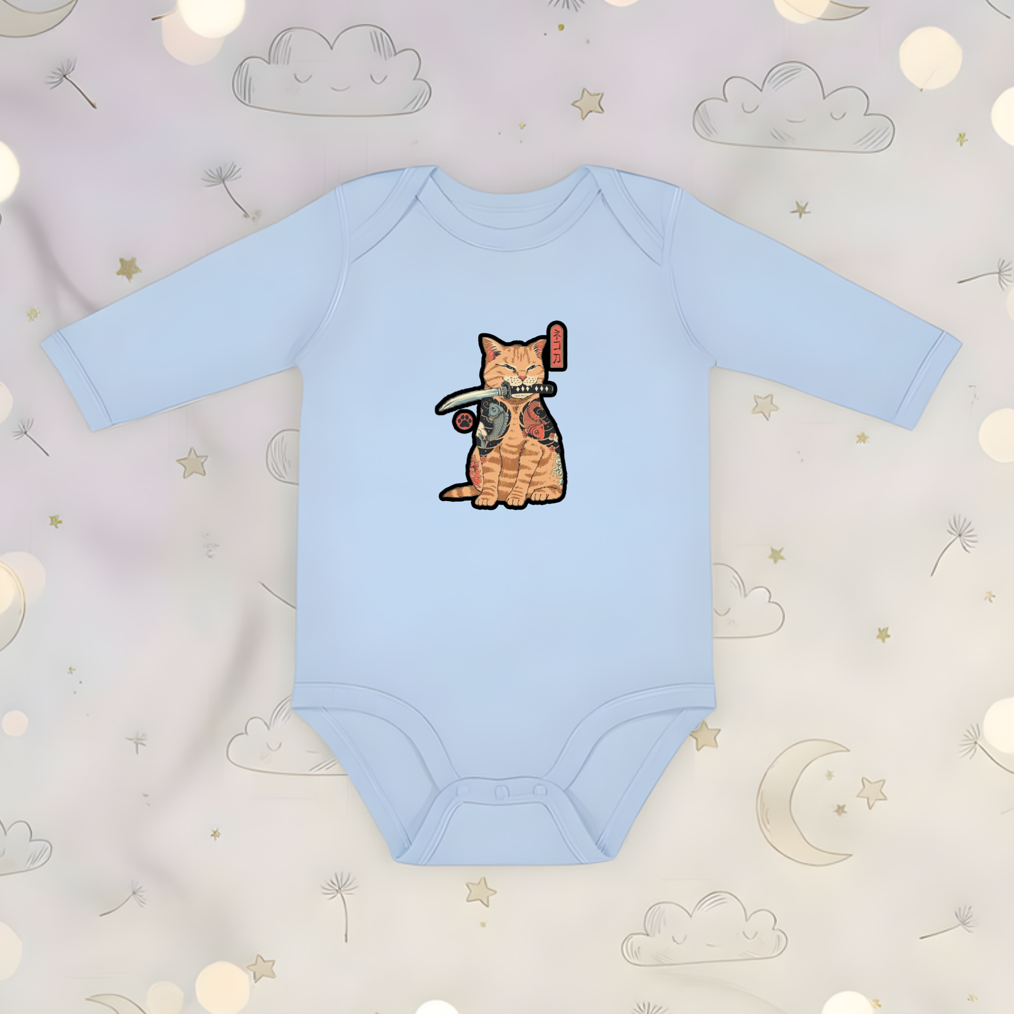 Japanese Samurai Cat Long Sleeve Onesie
