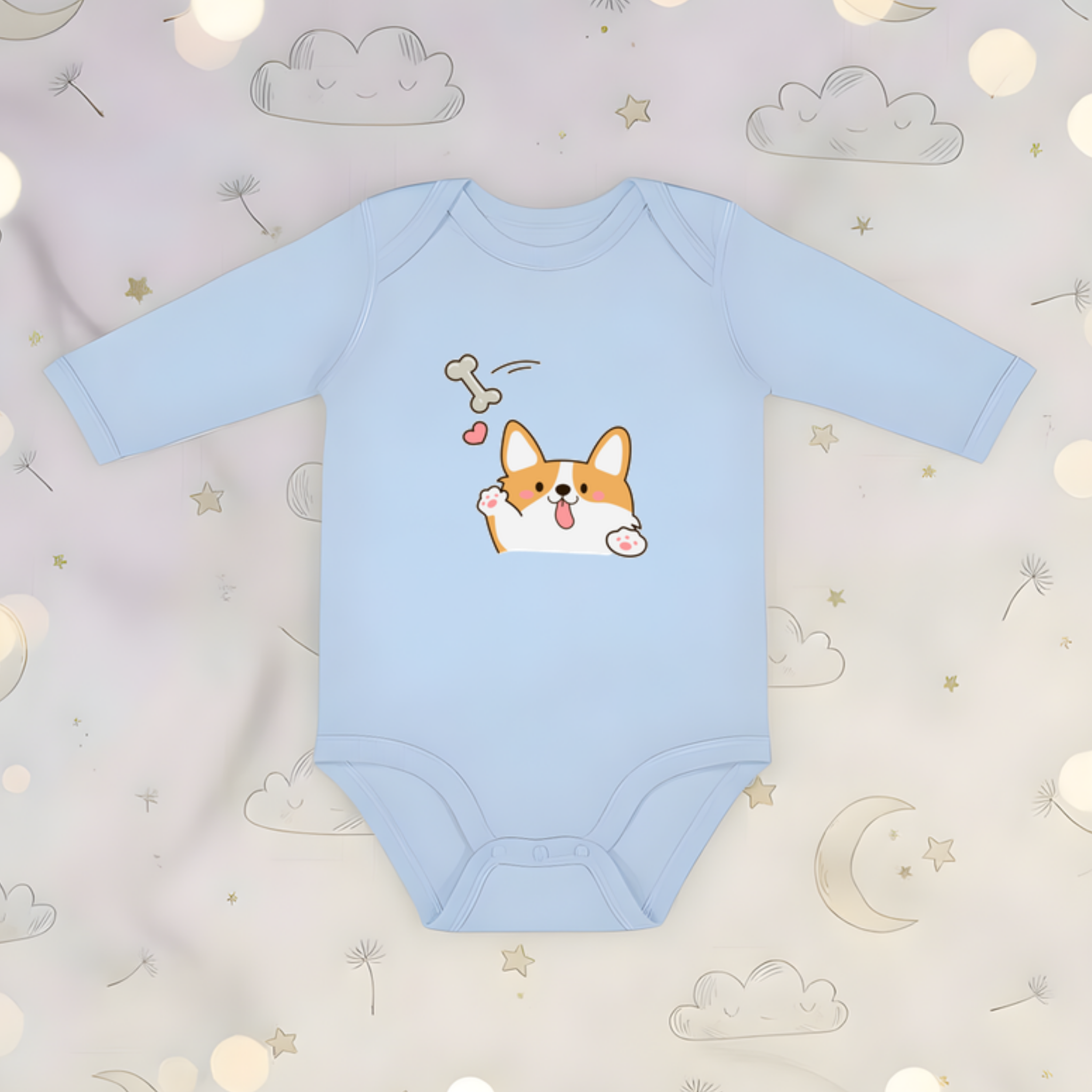 Dog Fetching Bone Long Sleeve Onesie