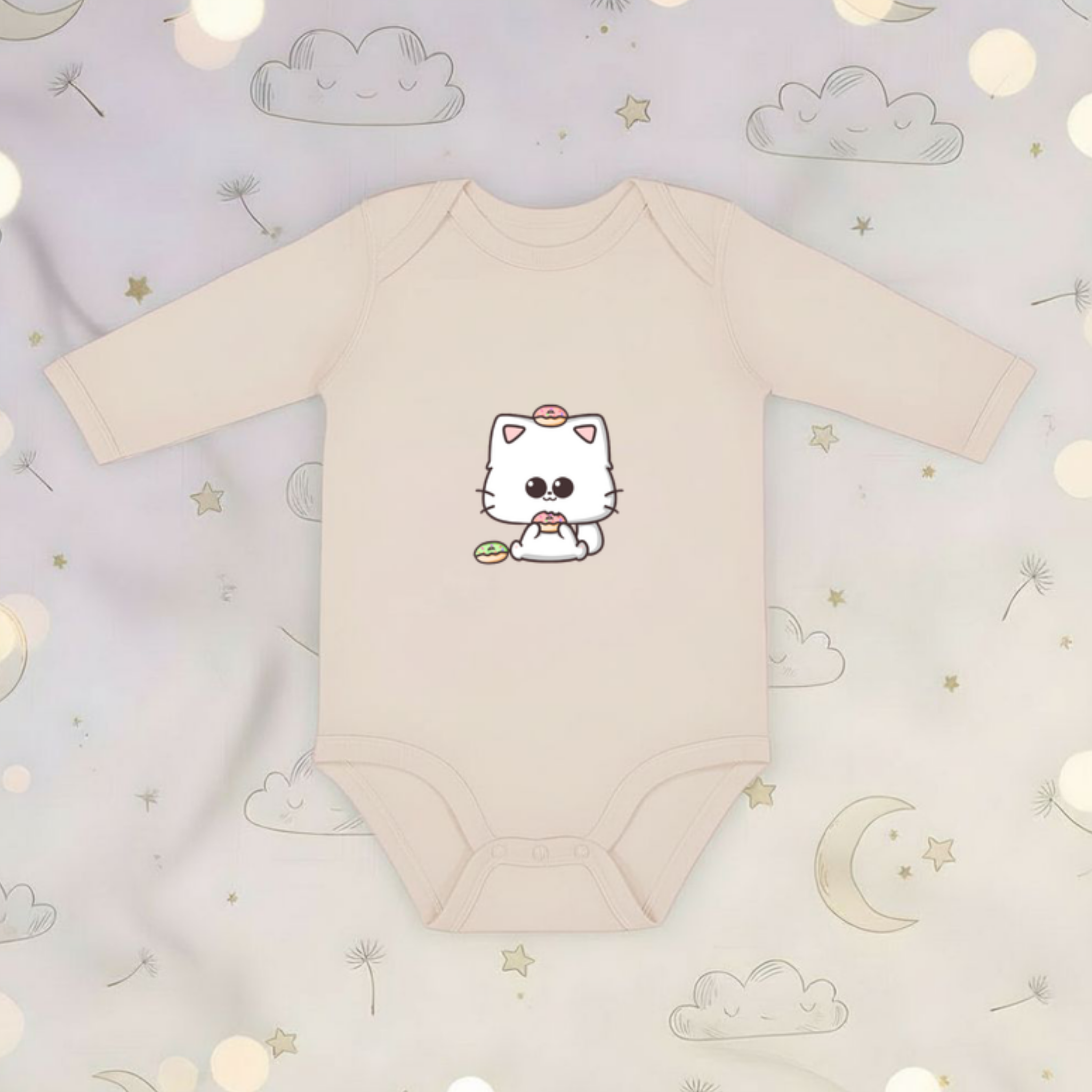 Kitten Eating Donuts Long Sleeve Onesie