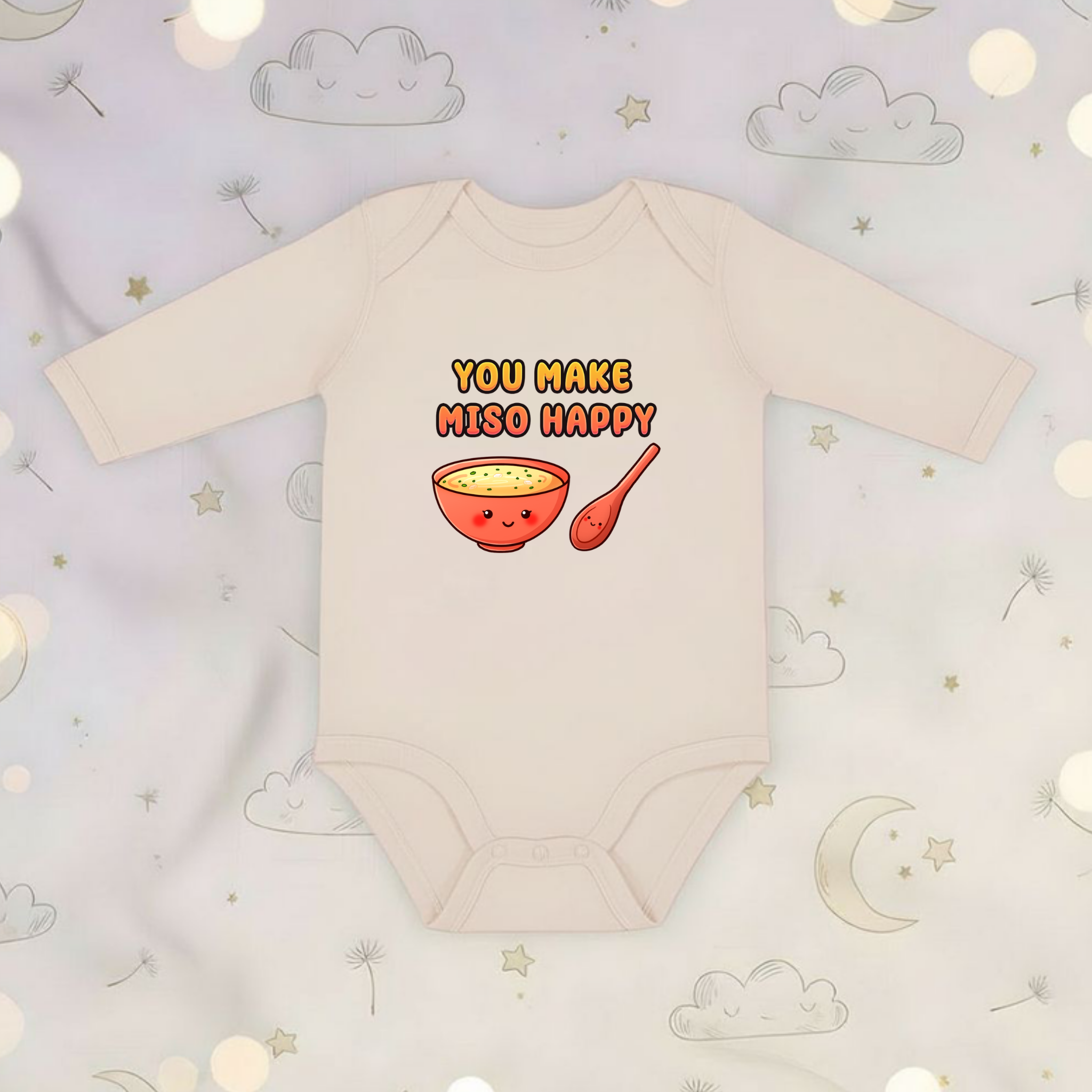 You Make Miso Happy Miso Soup and Spoon Couple Long Sleeve Onesie