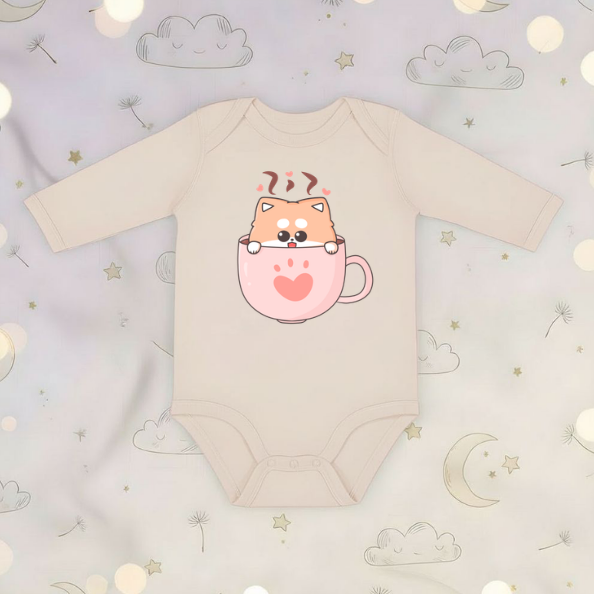 Puppy in a Teacup Long Sleeve Onesie