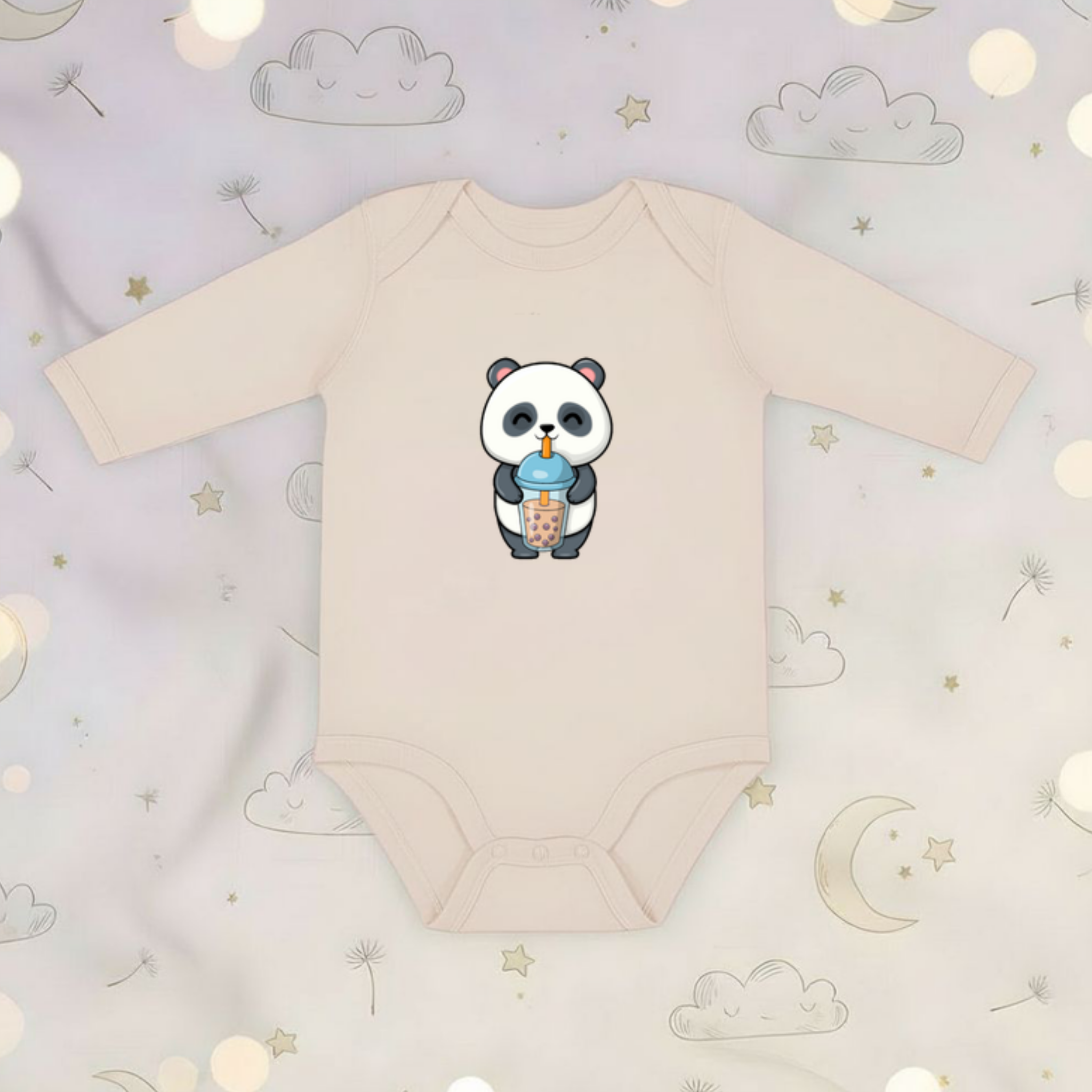Panda Drinking Boba Long Sleeve Onesie